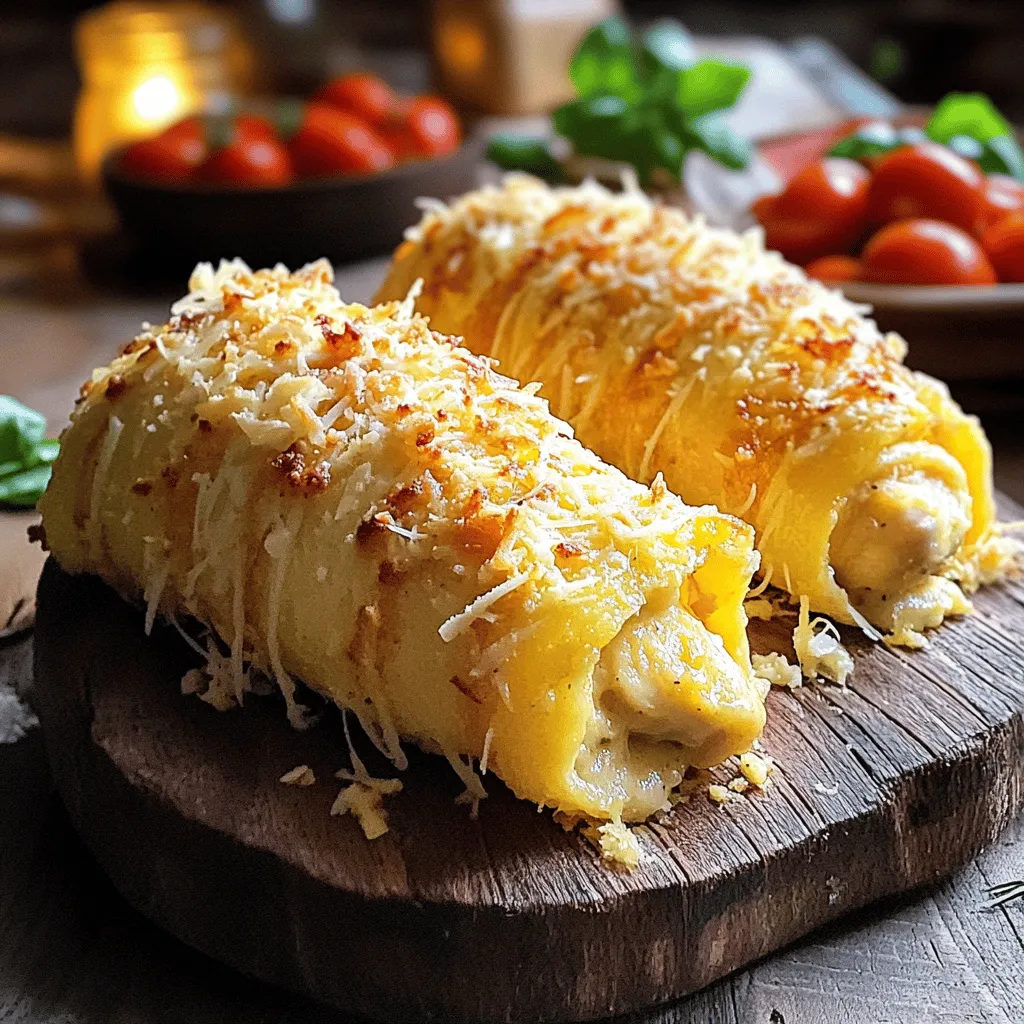 Um Chicken Parmesan Pillows zuzubereiten, benötigst du einige einfache Zutaten. Du brauchst 500 g Hähnchenbrustfilet, 200 g Mozzarella-Käse, 100 g Parmesan-Käse, 1 Tasse Semmelbrösel, 2 verquirlte Eier, 1 TL Knoblauchpulver, 1 TL italienische Kräuter, Salz, Pfeffer, 1 Packung Blätterteig und 1 Tasse Tomatensoße. Frisches Basilikum dient als schöne Garnitur.