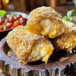 Um Chicken Parmesan Pillows zuzubereiten, benötigst du einige einfache Zutaten. Du brauchst 500 g Hähnchenbrustfilet, 200 g Mozzarella-Käse, 100 g Parmesan-Käse, 1 Tasse Semmelbrösel, 2 verquirlte Eier, 1 TL Knoblauchpulver, 1 TL italienische Kräuter, Salz, Pfeffer, 1 Packung Blätterteig und 1 Tasse Tomatensoße. Frisches Basilikum dient als schöne Garnitur.