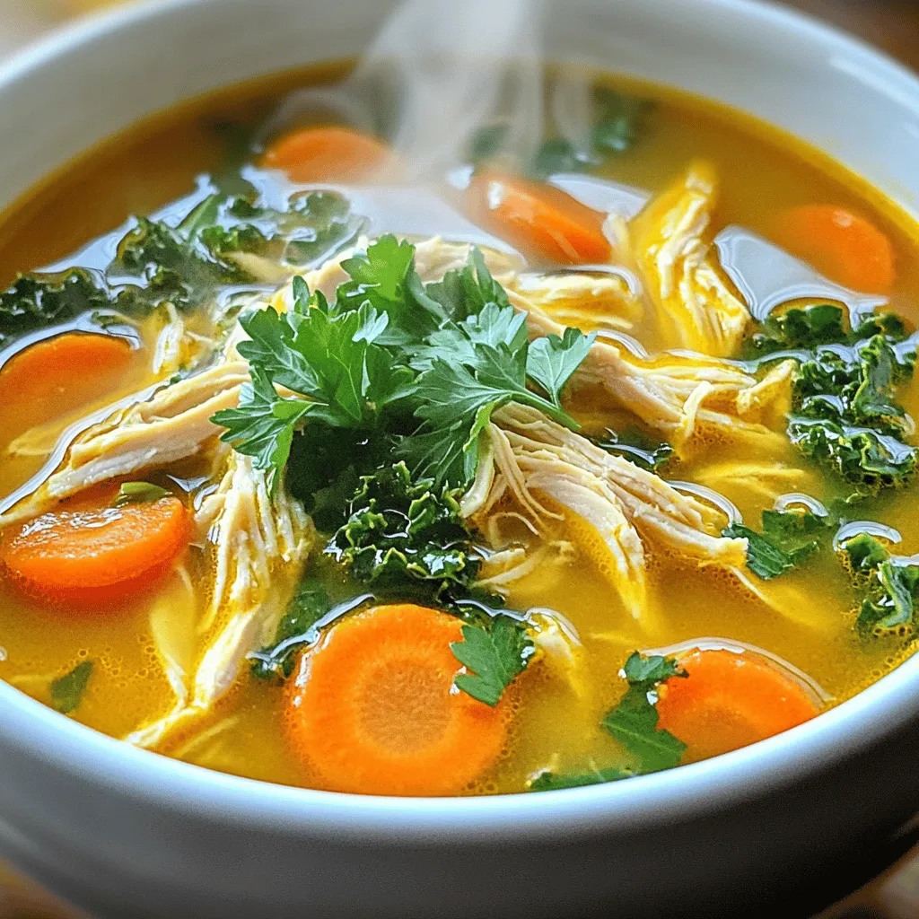 Die beruhigende Kurkuma-Hühnchen-Suppe ist einfach und voller Geschmack. Sie hat einige Hauptzutaten. Diese sind: