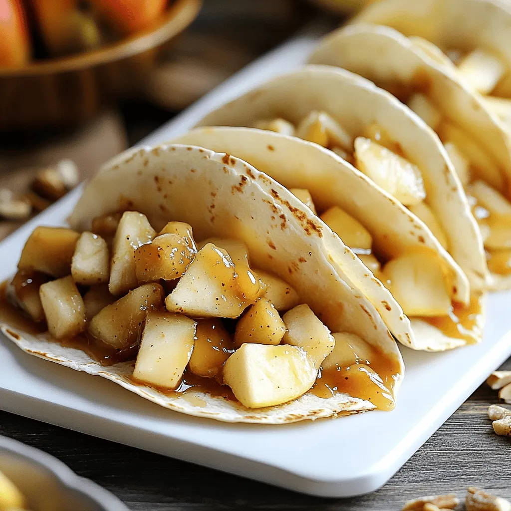 Für die Apfel-Cheesecake-Tacos brauchst du einige einfache Zutaten. Du benötigst 4 große Tortillas, die weich sind. Außerdem brauchst du 2 Tassen weichen Frischkäse. 1/2 Tasse Puderzucker macht die Füllung süß. Vergiss nicht 1 Teelöffel Vanilleextrakt für den Geschmack. Du brauchst auch 2 Äpfel, die geschält und gewürfelt sind. Ein Teelöffel Zimt und 1 Esslöffel Zitronensaft helfen, die Äpfel frisch und lecker zu machen. Zusätzlich kommen 1/4 Tasse Nüsse, wie Mandeln, dazu. Zum Abrunden verwendest du 1/4 Tasse Karamellsauce und optional Schlagsahne.