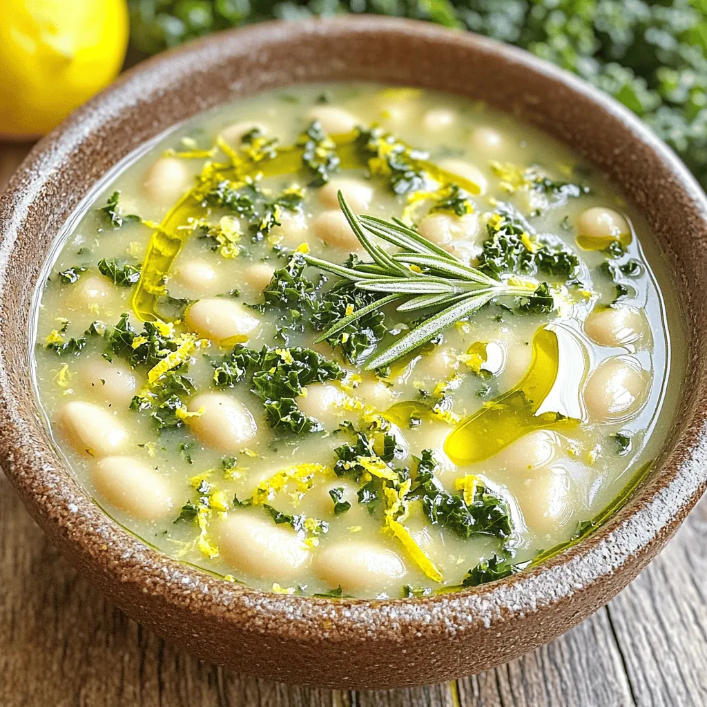 Die Zitronen-Rosmarin-Bohnensuppe hat frische und einfache Zutaten. Die Hauptzutat sind weiße Bohnen. Ich empfehle Cannellini oder Navy-Bohnen. Sie sind weich und cremig. Diese Bohnen sind voll mit Eiweiß und Ballaststoffen. Das macht sie gesund und sättigend.