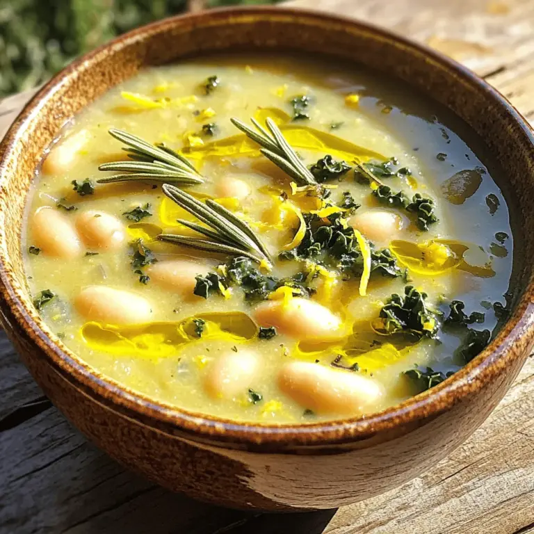 Die Zitronen-Rosmarin-Bohnensuppe hat frische und einfache Zutaten. Die Hauptzutat sind weiße Bohnen. Ich empfehle Cannellini oder Navy-Bohnen. Sie sind weich und cremig. Diese Bohnen sind voll mit Eiweiß und Ballaststoffen. Das macht sie gesund und sättigend.