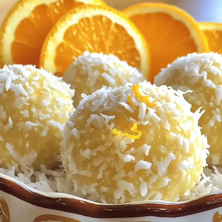 Orange Blossom Delight Balls sind süße, kleine Leckerbissen. Sie bestehen aus wenigen einfachen Zutaten. Diese Bällchen verbinden den Geschmack von Mandeln und Kokosnuss. Die orangefarbenen Zeste und das Orangenblütenwasser bringen eine frische Note.