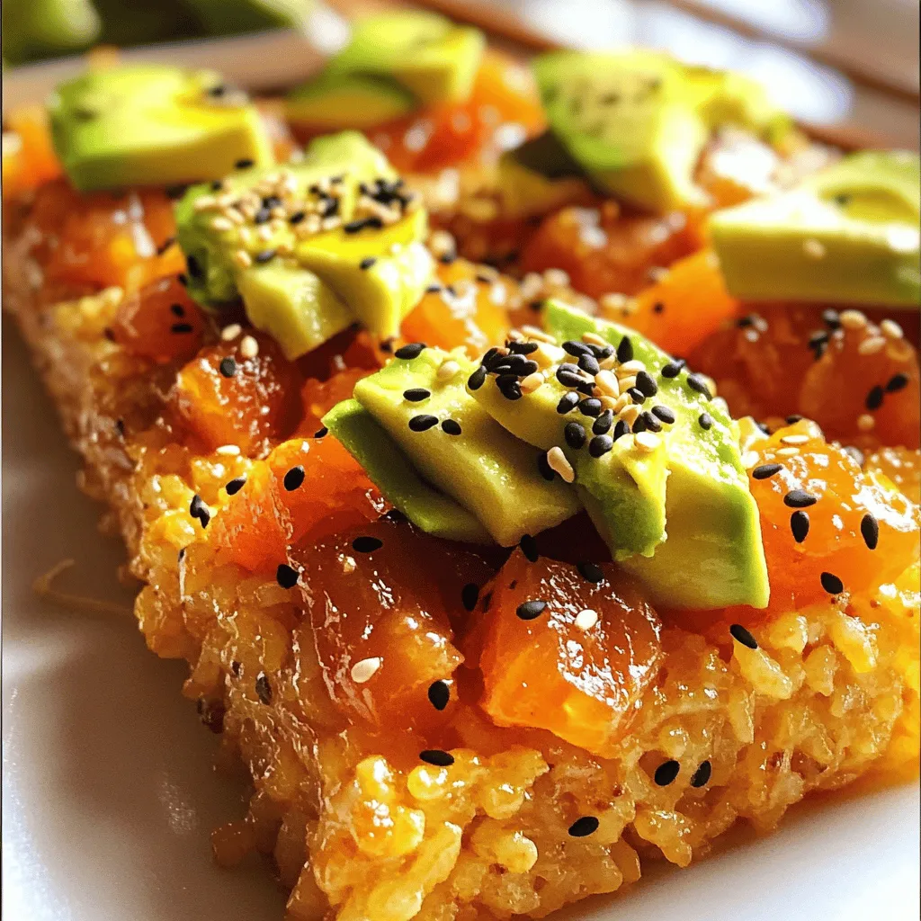 Um Spicy Tuna Crispy Rice zuzubereiten, brauchst du einige einfache Zutaten. Du benötigst 2 Tassen Sushi-Reis, 2 ½ Tassen Wasser, ½ Teelöffel Salz, 1 Esslöffel Reisessig und 1 Esslöffel Zucker. Für die Füllung sind 1 Pfund sashimi-frischer Thunfisch, 2 Esslöffel Mayonnaise, 1 Esslöffel Sriracha, 2 grüne Zwiebeln und 1 Avocado wichtig. Außerdem brauchst du 1 Esslöffel Sesamöl, 1 Esslöffel Sojasauce, Panko-Brösel und schwarze Sesamsamen zur Garnierung.
