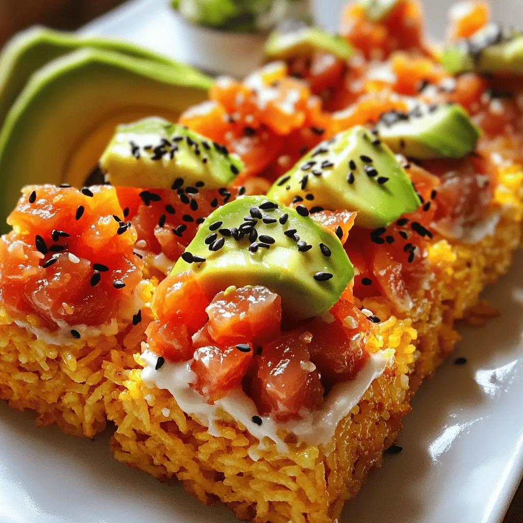 Um Spicy Tuna Crispy Rice zuzubereiten, brauchst du einige einfache Zutaten. Du benötigst 2 Tassen Sushi-Reis, 2 ½ Tassen Wasser, ½ Teelöffel Salz, 1 Esslöffel Reisessig und 1 Esslöffel Zucker. Für die Füllung sind 1 Pfund sashimi-frischer Thunfisch, 2 Esslöffel Mayonnaise, 1 Esslöffel Sriracha, 2 grüne Zwiebeln und 1 Avocado wichtig. Außerdem brauchst du 1 Esslöffel Sesamöl, 1 Esslöffel Sojasauce, Panko-Brösel und schwarze Sesamsamen zur Garnierung.