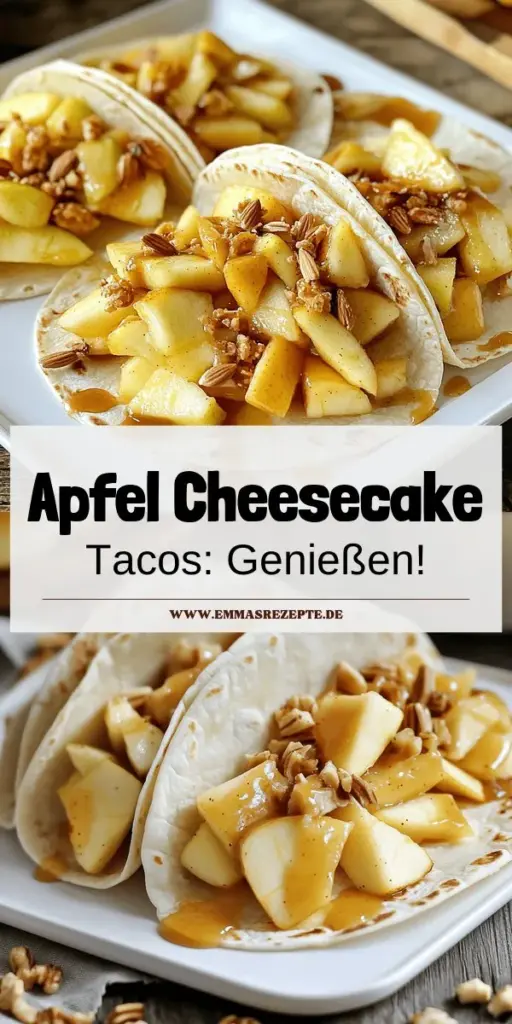 Entdecke die verführerische Welt der Apfel Cheesecake Tacos! Diese kreative Dessertidee kombiniert saftige Äpfel mit cremigem Cheesecake in einer knusprigen Taco-Schale und ist einfach zuzubereiten. In unserem Artikel findest du Schritt-für-Schritt-Anleitungen, Variationen und kreative Präsentationstipps. Perfekt für jedes Fest! Klicke jetzt, um das vollständige Rezept zu erkunden und diese leckeren Tacos selbst zu machen!