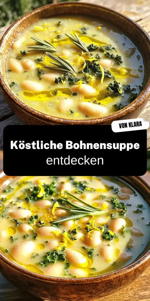 Entdecken Sie das einfache Rezept für köstliche Zitronen-Rosmarin-Bohnensuppe, die frische Kräuter und gesunde weiße Bohnen vereint. Diese nahrhafte Suppe ist perfekt für ein schnelles Mittagessen oder Meal Prep. Erfahren Sie, wie Sie die Aromen perfekt mischen und die richtige Konsistenz erreichen. Lassen Sie sich inspirieren und probieren Sie die Variationen, die Ihre Kreativität anregen! Klicken Sie hier und entdecken Sie das vollständige Rezept!