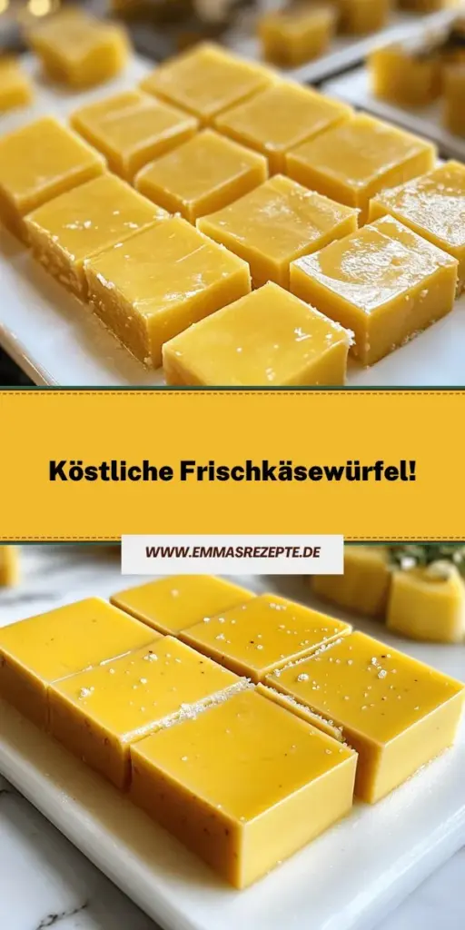 Entdecke das beste Rezept für Frischkäsewürfel! Diese leckeren Snacks sind einfach zuzubereiten und perfekt für jeden Anlass. Mit nur wenigen Zutaten verwandelst du cremigen Frischkäse in köstliche Quadrate – ob süß oder herzhaft, sie bringen immer Freude. Lass deiner Kreativität freien Lauf und passe das Rezept nach deinem Geschmack an. Klicke jetzt, um die vollständige Anleitung zu entdecken und dir diese leckeren Snacks zu sichern!