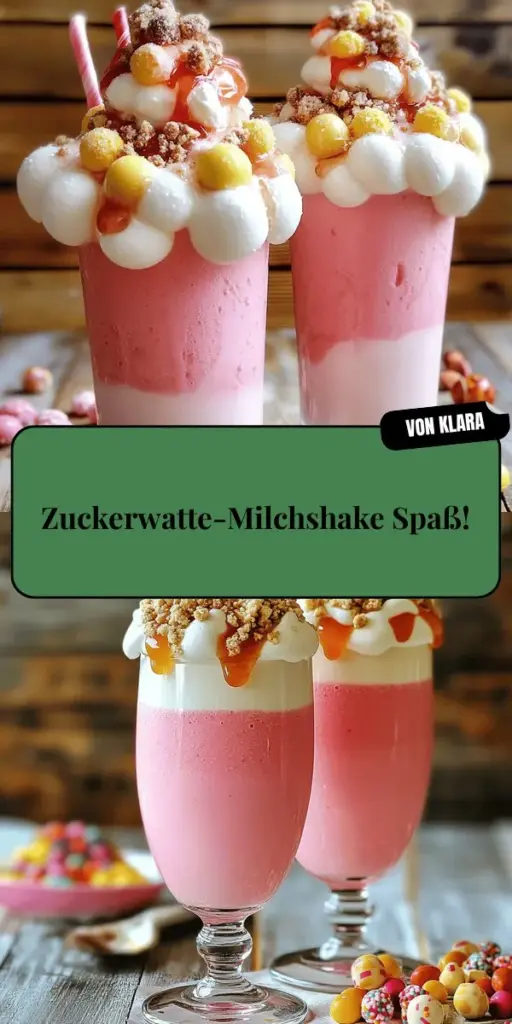 Erwecke Kindheitserinnerungen mit diesem Zuckerwatte-Milchshake-Rezept! Lerne, wie du mit einfachen Zutaten wie Vanilleeis und Zuckerwatte einen süßen, cremigen Genuss zubereitest. Egal ob zur Kindergeburtstagsfeier oder an einem Sommertag, dieser bunte Milchshake begeistert Groß und Klein. Klicke hier und entdecke kreative Variationen und dekorative Ideen, um deinen Milchshake noch spezieller zu machen! Lass den Spaß beginnen!