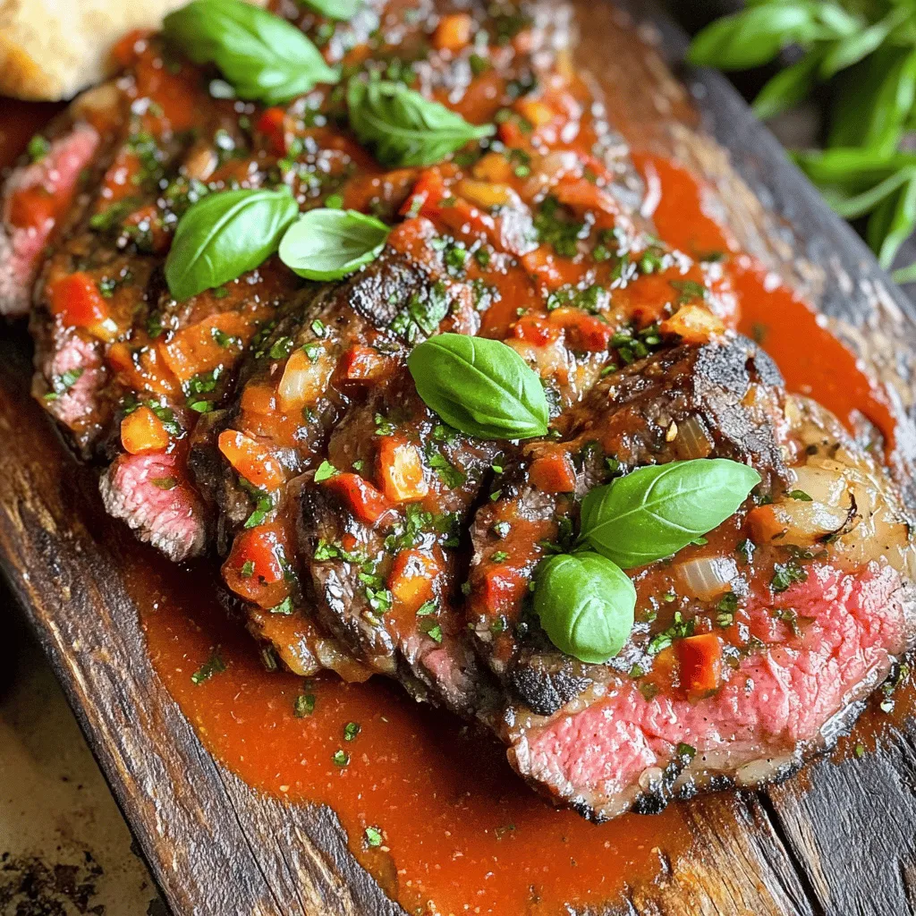 Steak Pizzaiola ist ein einfaches, aber schmackhaftes Gericht. Die Hauptzutaten sind wichtig für den Geschmack. Für dieses Rezept benötigst du frisches Rindersteak. Das Steak sollte etwa 1,5 cm dick sein. Ich empfehle, Rinderfilet oder Ribeye zu verwenden. Diese Stücke sind zart und voller Geschmack.