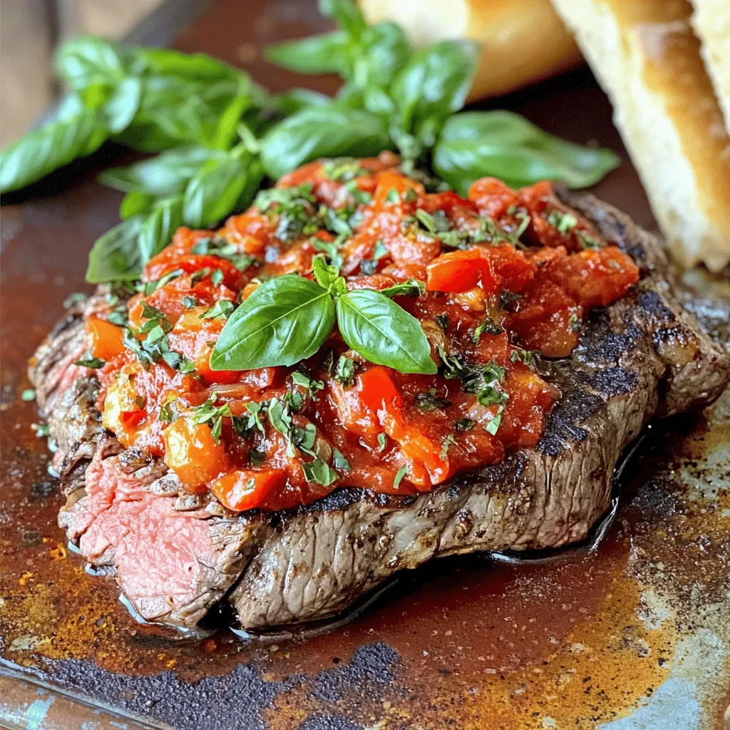 Steak Pizzaiola ist ein einfaches, aber schmackhaftes Gericht. Die Hauptzutaten sind wichtig für den Geschmack. Für dieses Rezept benötigst du frisches Rindersteak. Das Steak sollte etwa 1,5 cm dick sein. Ich empfehle, Rinderfilet oder Ribeye zu verwenden. Diese Stücke sind zart und voller Geschmack.