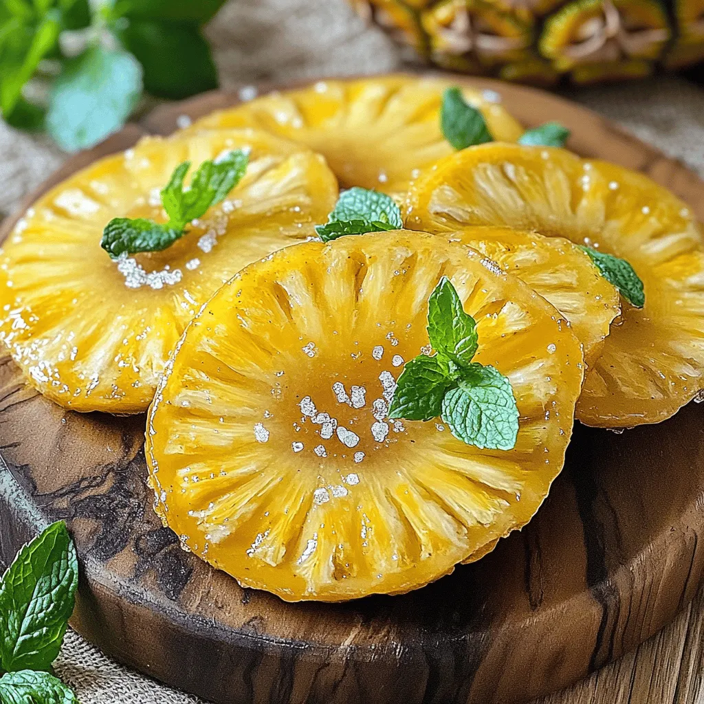 Um frittierte Ananasscheiben zuzubereiten, brauchst du frische Zutaten. Für das Rezept benötigst du eine frische Ananas, Mehl, Maisstärke, Backpulver, Salz, Zimt, Kokosmilch und Vanilleextrakt. Du solltest auch Öl zum Frittieren bereitstellen. Optional kannst du Puderzucker und frische Minzblätter für die Garnitur verwenden.