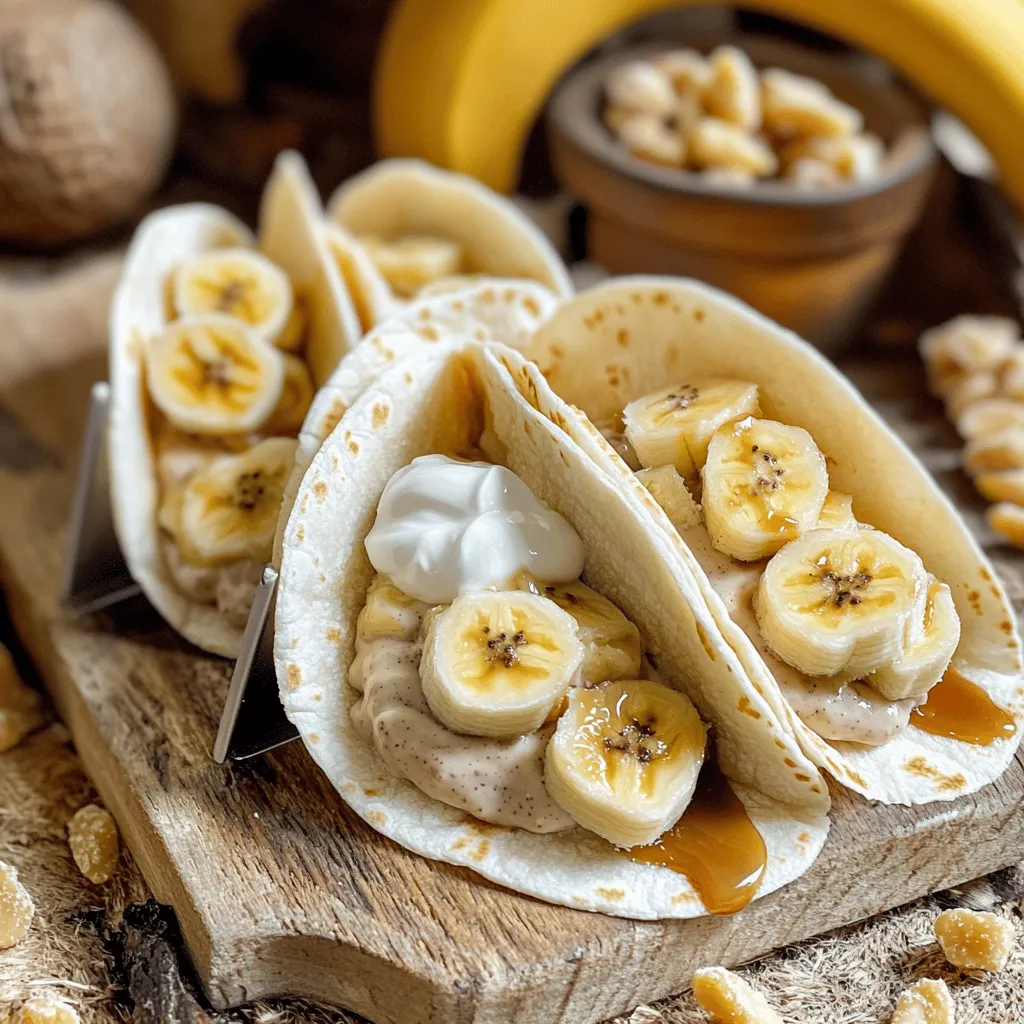 Um Bananenpudding-Tacos zuzubereiten, benötigst du einige einfache Zutaten. Du brauchst 4 kleine Tortillas, 2 reife Bananen, 1 Tasse Vanillepudding, 1/2 Tasse Schlagsahne, 1 Teelöffel Vanilleextrakt, 1/4 Tasse Karamellsauce, 1/4 Tasse gehackte Nüsse und eine Prise Zimt. Diese Zutaten machen das Rezept besonders lecker und einfach.