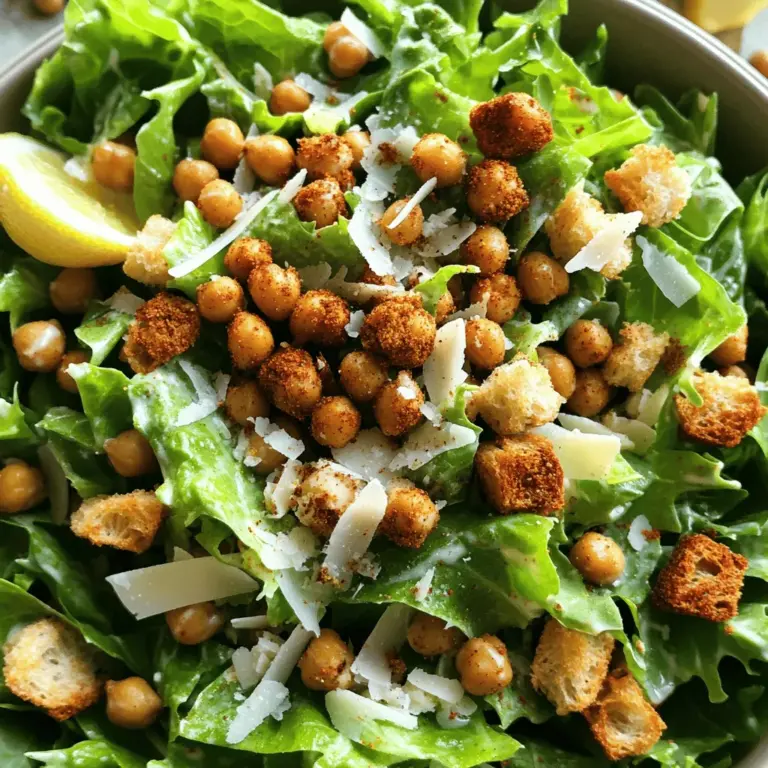 - Römersalat: Der Römersalat ist knackig und frisch. Er gibt dem Salat eine gute Textur. Ich zerrupfe ihn in mundgerechte Stücke, um das Essen einfacher zu machen. - Kichererbsen: Diese kleinen Hülsenfrüchte sind der Star in diesem Rezept. Sie sind nahrhaft und reich an Eiweiß. Ich verwende eine Dose Kichererbsen, die gut gespült wird, um die überschüssige Salzlösung zu entfernen. - Parmesan und Alternativen: Parmesan bringt einen salzigen, würzigen Geschmack. Ich bevorzuge geriebenen Parmesan, aber es gibt auch vegane Alternativen. Diese sind eine tolle Option für alle, die Milchprodukte meiden.