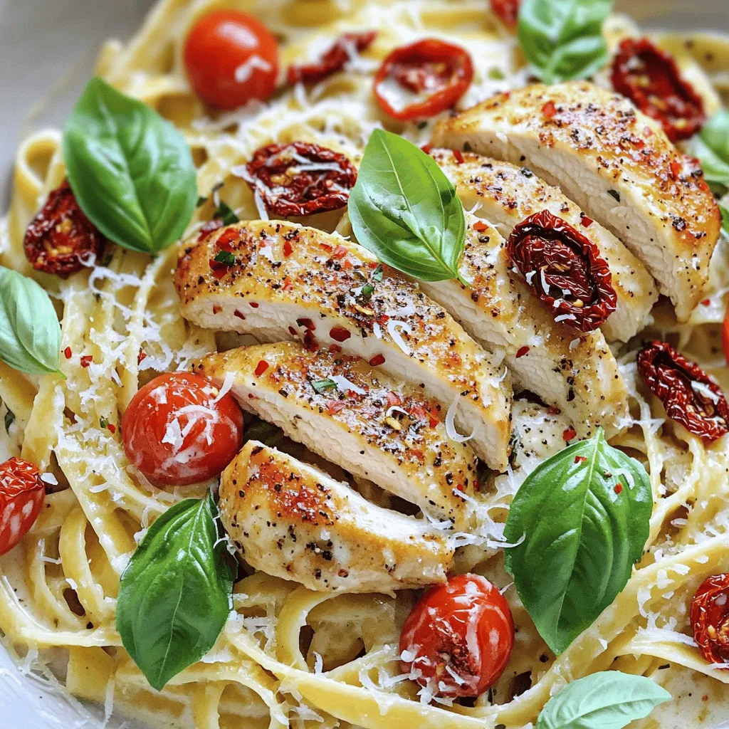 Für das leckere Marry Me Chicken Pasta Gericht benötigst du: - 2 Hähnchenbrustfilets, entbeint und ohne Haut - 225 g Fettuccine-Nudeln - 1 Esslöffel Olivenöl - 3 Knoblauchzehen, fein gehackt - 1 Tasse Kirschtomaten, halbiert - 1 Tasse Schlagsahne - 125 g getrocknete Tomaten, gehackt - 1 Teelöffel italienische Gewürzmischung - 1/2 Teelöffel rote Pfefferflocken (nach Geschmack anpassen) - 1/4 Tasse frisch geriebener Parmesan - Salz und Pfeffer nach Geschmack - Frische Basilikumblätter zur Dekoration Frische Zutaten sind der Schlüssel zu diesem Gericht. Suche nach Hähnchen, das fest und rosig ist. Achte darauf, dass die Kirschtomaten prall und leuchtend sind. Frische Kräuter, wie Basilikum, bringen Geschmack und Farbe. Wähle hochwertige Schlagsahne, um eine cremige Sauce zu erzielen. Wenn du getrocknete Tomaten kaufst, achte darauf, dass sie weich und nicht zu hart sind. Für eine vegane Version kannst du das Hähnchen durch Tofu oder Seitan ersetzen. Nutze eine pflanzliche Sahne, um die Cremigkeit zu bewahren. Glutenfreie Nudeln sind eine gute Wahl für eine glutenfreie Variante. Achte darauf, dass alle Gewürze frei von Gluten sind. So kannst du das Gericht an deine Bedürfnisse anpassen und trotzdem den vollen Geschmack genießen. Zuerst solltest du alle Zutaten bereitstellen. Du brauchst: - 2 Hähnchenbrustfilets, entbeint und ohne Haut - 225 g Fettuccine-Nudeln - 1 Esslöffel Olivenöl - 3 Knoblauchzehen, fein gehackt - 1 Tasse Kirschtomaten, halbiert - 1 Tasse Schlagsahne - 125 g getrocknete Tomaten, gehackt - 1 Teelöffel italienische Gewürzmischung - 1/2 Teelöffel rote Pfefferflocken (nach Geschmack anpassen) - 1/4 Tasse frisch geriebener Parmesan - Salz und Pfeffer nach Geschmack - Frische Basilikumblätter zur Dekoration Stelle sicher, dass alles frisch ist. Frische Zutaten machen den Unterschied. Setze einen großen Topf mit gesalzenem Wasser auf. Warte, bis das Wasser sprudelt. Füge die Fettuccine hinzu und koche sie nach den Anweisungen auf der Verpackung. Meistens dauert das etwa 8 bis 10 Minuten. Die Nudeln sollten al dente sein. Gieße sie dann ab und stelle sie beiseite. Erhitze das Olivenöl in einer großen Pfanne. Würze die Hähnchenbrustfilets mit Salz und Pfeffer. Brate die Hähnchenbrust etwa 6-7 Minuten auf jeder Seite, bis sie goldbraun ist. Nimm das Hähnchen aus der Pfanne und lasse es etwas ruhen. Schneide es dann in Streifen. Gib den gehackten Knoblauch in die Pfanne. Brate ihn etwa 30 Sekunden an. Füge die halbierten Kirschtomaten und die gehackten getrockneten Tomaten hinzu. Brate sie 3-4 Minuten, bis die Kirschtomaten weich werden. Gieße die Schlagsahne in die Pfanne. Füge die italienische Gewürzmischung und die roten Pfefferflocken hinzu. Rühre alles gut um und lasse die Sauce 2-3 Minuten köcheln, bis sie leicht eindickt. Gib die gekochten Fettuccine und die geschnittenen Hähnchenstücke in die Sauce. Mische alles gut, sodass die Zutaten sich verbinden. Rühre den frisch geriebenen Parmesan ein, bis er schmilzt. Probiere die Mischung und passe die Würzung an. Nimm die Pfanne vom Herd. Serviere die Pasta sofort. Garniere sie mit frischen Basilikumblättern. So sieht das Gericht nicht nur gut aus, es schmeckt auch hervorragend. Für das vollständige Rezept kannst du den Abschnitt 