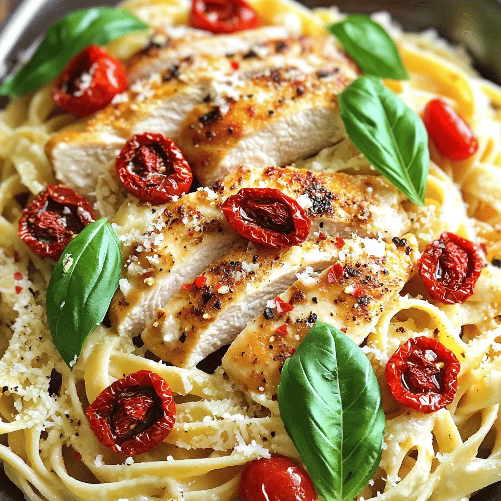 Für das leckere Marry Me Chicken Pasta Gericht benötigst du: - 2 Hähnchenbrustfilets, entbeint und ohne Haut - 225 g Fettuccine-Nudeln - 1 Esslöffel Olivenöl - 3 Knoblauchzehen, fein gehackt - 1 Tasse Kirschtomaten, halbiert - 1 Tasse Schlagsahne - 125 g getrocknete Tomaten, gehackt - 1 Teelöffel italienische Gewürzmischung - 1/2 Teelöffel rote Pfefferflocken (nach Geschmack anpassen) - 1/4 Tasse frisch geriebener Parmesan - Salz und Pfeffer nach Geschmack - Frische Basilikumblätter zur Dekoration Frische Zutaten sind der Schlüssel zu diesem Gericht. Suche nach Hähnchen, das fest und rosig ist. Achte darauf, dass die Kirschtomaten prall und leuchtend sind. Frische Kräuter, wie Basilikum, bringen Geschmack und Farbe. Wähle hochwertige Schlagsahne, um eine cremige Sauce zu erzielen. Wenn du getrocknete Tomaten kaufst, achte darauf, dass sie weich und nicht zu hart sind. Für eine vegane Version kannst du das Hähnchen durch Tofu oder Seitan ersetzen. Nutze eine pflanzliche Sahne, um die Cremigkeit zu bewahren. Glutenfreie Nudeln sind eine gute Wahl für eine glutenfreie Variante. Achte darauf, dass alle Gewürze frei von Gluten sind. So kannst du das Gericht an deine Bedürfnisse anpassen und trotzdem den vollen Geschmack genießen. Zuerst solltest du alle Zutaten bereitstellen. Du brauchst: - 2 Hähnchenbrustfilets, entbeint und ohne Haut - 225 g Fettuccine-Nudeln - 1 Esslöffel Olivenöl - 3 Knoblauchzehen, fein gehackt - 1 Tasse Kirschtomaten, halbiert - 1 Tasse Schlagsahne - 125 g getrocknete Tomaten, gehackt - 1 Teelöffel italienische Gewürzmischung - 1/2 Teelöffel rote Pfefferflocken (nach Geschmack anpassen) - 1/4 Tasse frisch geriebener Parmesan - Salz und Pfeffer nach Geschmack - Frische Basilikumblätter zur Dekoration Stelle sicher, dass alles frisch ist. Frische Zutaten machen den Unterschied. Setze einen großen Topf mit gesalzenem Wasser auf. Warte, bis das Wasser sprudelt. Füge die Fettuccine hinzu und koche sie nach den Anweisungen auf der Verpackung. Meistens dauert das etwa 8 bis 10 Minuten. Die Nudeln sollten al dente sein. Gieße sie dann ab und stelle sie beiseite. Erhitze das Olivenöl in einer großen Pfanne. Würze die Hähnchenbrustfilets mit Salz und Pfeffer. Brate die Hähnchenbrust etwa 6-7 Minuten auf jeder Seite, bis sie goldbraun ist. Nimm das Hähnchen aus der Pfanne und lasse es etwas ruhen. Schneide es dann in Streifen. Gib den gehackten Knoblauch in die Pfanne. Brate ihn etwa 30 Sekunden an. Füge die halbierten Kirschtomaten und die gehackten getrockneten Tomaten hinzu. Brate sie 3-4 Minuten, bis die Kirschtomaten weich werden. Gieße die Schlagsahne in die Pfanne. Füge die italienische Gewürzmischung und die roten Pfefferflocken hinzu. Rühre alles gut um und lasse die Sauce 2-3 Minuten köcheln, bis sie leicht eindickt. Gib die gekochten Fettuccine und die geschnittenen Hähnchenstücke in die Sauce. Mische alles gut, sodass die Zutaten sich verbinden. Rühre den frisch geriebenen Parmesan ein, bis er schmilzt. Probiere die Mischung und passe die Würzung an. Nimm die Pfanne vom Herd. Serviere die Pasta sofort. Garniere sie mit frischen Basilikumblättern. So sieht das Gericht nicht nur gut aus, es schmeckt auch hervorragend. Für das vollständige Rezept kannst du den Abschnitt "Full Recipe" in diesem Artikel ansehen. Um Hähnchen perfekt zuzubereiten, brate es bei mittlerer bis hoher Hitze. So wird die Haut schön knusprig. Würze das Hähnchen gut mit Salz und Pfeffer. Lasse das Hähnchen nach dem Braten ruhen. So bleibt es saftig und zart. Schneide es erst danach in Streifen. Die Sauce dickt gut ein, wenn du sie sanft köcheln lässt. Füge die Sahne erst hinzu, wenn der Knoblauch und die Tomaten schön weich sind. Rühre die Mischung gut um, um Klumpen zu vermeiden. Wenn du es cremiger magst, füge mehr Parmesan hinzu. Es gibt der Sauce einen tollen Geschmack und macht sie dicker. Für dieses Rezept benötigst du ein gutes Kochmesser, um das Hähnchen zu schneiden. Eine große Pfanne ist wichtig, um alles gut zu braten. Ein großer Topf für die Nudeln ist auch nötig. Ein Holzlöffel hilft, die Sauce gut umzurühren. Verwende eine Schüssel, um die gekochten Fettuccine zu halten. All diese Utensilien machen das Kochen einfacher und schneller. Für das vollständige Rezept, schau dir meinen [Full Recipe] an! {{image_4}} Du kannst die Fettuccine durch andere Nudelsorten ersetzen. Penne oder Fusilli sind tolle Optionen. Diese Nudeln halten die Sauce gut fest. Du kannst auch glutenfreie Nudeln verwenden, um das Gericht anzupassen. Die Zutaten sind sehr anpassbar. Wenn du kein Hähnchen magst, probiere Lachs oder Garnelen. Du kannst auch Gemüse wie Zucchini oder Paprika hinzufügen. Diese geben dem Gericht mehr Farbe und Geschmack. Für saisonale Variationen kannst du frische Zutaten nutzen. Im Frühling sind Spargel und Erbsen lecker. Im Herbst füge Kürbis oder Pilze hinzu. Diese Zutaten machen das Gericht noch spannender. So bleibt es das ganze Jahr über interessant. Du kannst das vollständige Rezept [hier finden](#). Um Reste von Marry Me Chicken Pasta aufzubewahren, nutzen Sie einen luftdichten Behälter. Lassen Sie die Pasta auf Raumtemperatur abkühlen. Füllen Sie dann den Behälter und stellen Sie ihn in den Kühlschrank. So bleibt die Pasta frisch und lecker. Beim Wiedererwärmen der Pasta sollten Sie vorsichtig sein. Nutzen Sie eine Pfanne auf niedriger Hitze. Fügen Sie einen kleinen Schuss Wasser oder Brühe hinzu. Rühren Sie die Pasta regelmäßig um, bis sie gleichmäßig warm ist. So bleibt die Sauce cremig und köstlich. Im Kühlschrank hält sich die Pasta etwa 3 bis 4 Tage. Im Gefrierschrank kann sie bis zu 2 Monate aufbewahrt werden. Zum Einfrieren sollten Sie die Pasta in Portionen aufteilen. So haben Sie immer eine schnelle Mahlzeit zur Hand. Die Zubereitung von Marry Me Chicken Pasta dauert etwa 30 Minuten. Zehn Minuten sind für die Vorbereitung nötig. Die Kochzeit für die Pasta und das Hähnchen beträgt rund 20 Minuten. Das Gericht ist schnell und perfekt für ein einfaches Abendessen. Ja, Sie können das Hähnchen im Voraus marinieren. Eine Marinade verbessert den Geschmack und die Zartheit. Lassen Sie das Hähnchen mindestens 30 Minuten im Kühlschrank marinieren. Sie können auch über Nacht marinieren, um den Geschmack zu intensivieren. Zu Marry Me Chicken Pasta passen viele Beilagen gut. Ein frischer grüner Salat bringt eine leichte Note. Knoblauchbrot ergänzt die Pasta perfekt. Gekochtes Gemüse wie Brokkoli oder Spargel ist auch eine tolle Wahl. Ja, es gibt viele vegetarische Alternativen für Marry Me Chicken Pasta. Sie können das Hähnchen durch gebratene Pilze oder Zucchini ersetzen. Tofu oder Tempeh bieten auch eine gute proteinreiche Option. Die Sauce bleibt köstlich und aromatisch, egal welche Alternative Sie wählen. Marry Me Chicken Pasta ist eine köstliche Wahl. Wir haben die besten Zutaten, Kochtechniken und Variationen besprochen. Frische Zutaten sind wichtig für den Geschmack. Denk auch an vegane oder glutenfreie Optionen. Die Zubereitung macht Spaß und ist einfach. Mit den Tipps zur Lagerung kannst du Reste länger genießen. Probiere verschiedene Nudelsorten und passe das Rezept an deine Vorlieben an. So wird jedes Mal ein leckeres Gericht daraus.