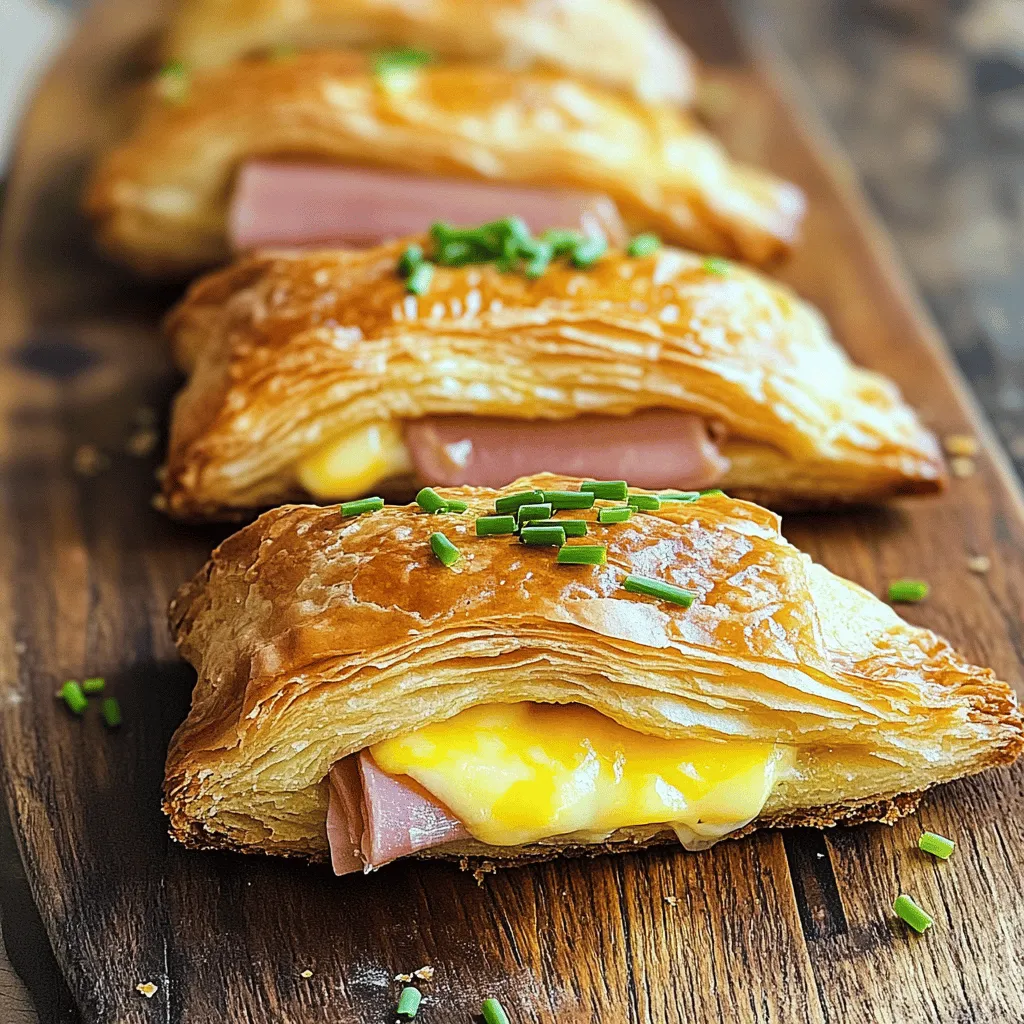 - 6 Blätter Croissant-Teig - 200 g Schinken, dünn geschnitten - 200 g Käse, gerieben oder in Scheiben