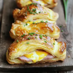- 6 Blätter Croissant-Teig - 200 g Schinken, dünn geschnitten - 200 g Käse, gerieben oder in Scheiben