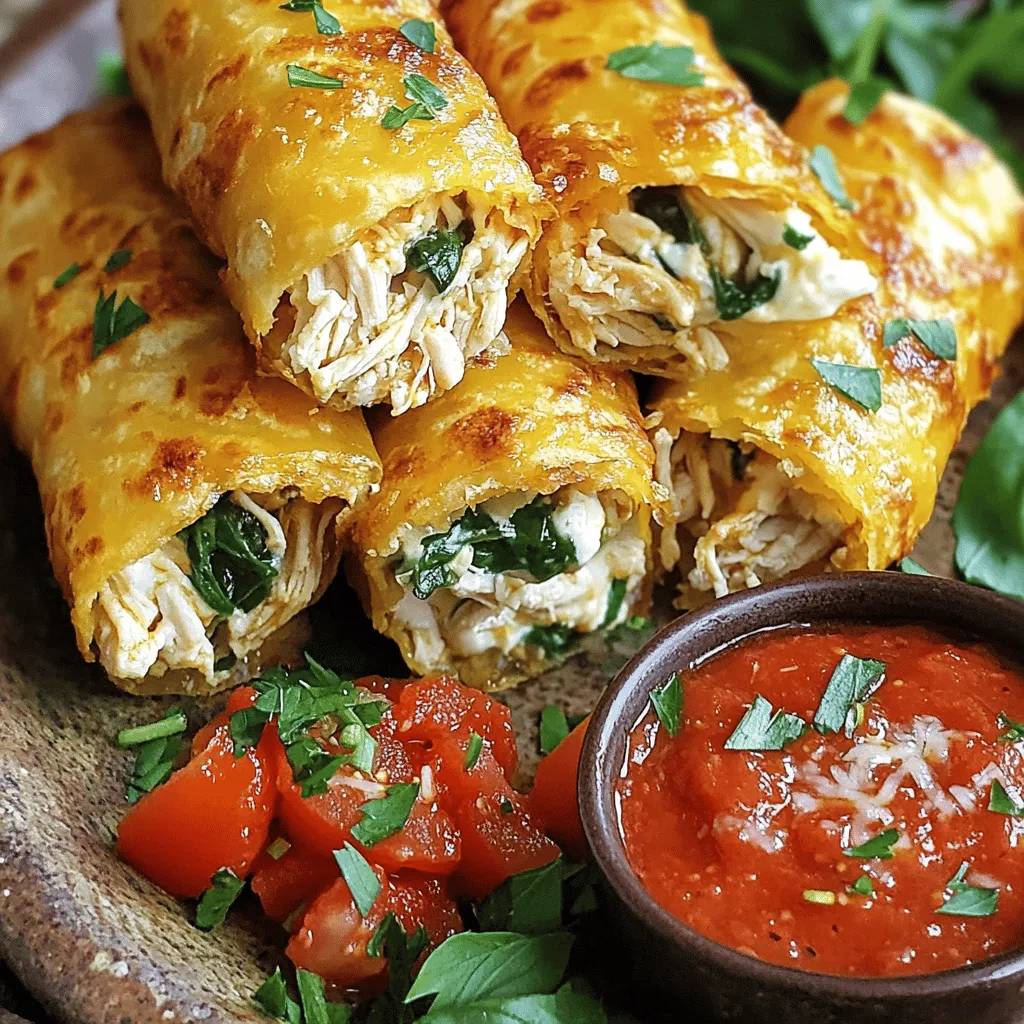 Für die Cheesy Garlic Chicken Wraps benötige ich folgende Hauptzutaten: - 2 Tassen gekochtes Hühnchen, zerrupft - 1 Tasse geriebener Mozzarella-Käse - 1/2 Tasse Frischkäse, weich - 3 Knoblauchzehen, fein gehackt - 4 große Tortillas (Mehl oder Vollkorn) Diese Zutaten sind einfach zu finden und machen das Gericht besonders lecker. Die Gewürze und anderen Zutaten sind ebenfalls wichtig für den Geschmack: - 1 Teelöffel italienische Gewürzmischung - 1/2 Teelöffel Chiliflocken (optional) - 1 Tasse Spinatblätter - 1/2 Tasse gewürfelte Tomaten - 1/4 Tasse geriebener Parmesan-Käse - Salz und Pfeffer nach Geschmack - Olivenöl zum Braten Diese Gewürze geben den Wraps das besondere Aroma. Die Auswahl der Zutaten macht einen großen Unterschied: - Wähle frisches Hühnchen für mehr Geschmack. - Achte auf hochwertigen Mozzarella-Käse. - Frischer Knoblauch gibt den besten Geschmack. - Verwende frischen Spinat für mehr Nährstoffe. Diese Tipps helfen dir, die besten Wraps zuzubereiten. Probiere es aus und genieße die leckeren Cheesy Garlic Chicken Wraps! Zuerst mischen wir die Füllung. Nehmen Sie eine große Schüssel. Dort geben Sie das zerrupfte Hühnchen, den geriebenen Mozzarella-Käse und den weichen Frischkäse. Fügen Sie die fein gehackten Knoblauchzehen hinzu. Geben Sie auch die italienische Gewürzmischung und die Chiliflocken dazu. Vergessen Sie nicht, mit Salz und Pfeffer zu würzen. Mischen Sie alles gut, bis es gleichmäßig verteilt ist. Diese Füllung sorgt für einen großartigen Geschmack. Jetzt kommen die Wraps. Nehmen Sie eine Tortilla und legen Sie sie flach auf eine saubere Fläche. In die Mitte legen Sie eine Schicht Spinatblätter. Dann löffeln Sie etwa ein Viertel der Käse-Hühnchen-Mischung darauf. Für den extra Kick streuen Sie einige gewürfelte Tomaten und eine Prise Parmesan darüber. Falten Sie die Seiten der Tortilla ein und rollen Sie sie straff von unten nach oben auf. Wiederholen Sie den Vorgang mit den restlichen Tortillas und der Füllung. Jetzt braten wir die Wraps. Erhitzen Sie einen Schuss Olivenöl in einer Pfanne bei mittlerer Hitze. Legen Sie die Wraps mit der Naht nach unten in die Pfanne. Braten Sie sie etwa 3 bis 4 Minuten auf jeder Seite, bis sie goldbraun und knusprig sind. Nehmen Sie die Wraps aus der Pfanne und lassen Sie sie kurz abkühlen. Schneiden Sie sie dann diagonal in der Mitte durch. Diese Wraps sind perfekt, um sie mit Freunden zu teilen. Für eine tolle Präsentation servieren Sie sie mit einer Schale Marinara-Sauce und frischen Kräutern. Viel Spaß beim Kochen und Genießen dieser leckeren Cheesy Garlic Chicken Wraps! Um die besten Wraps zu machen, achte auf die Tortillas. Sie sollten frisch und weich sein. Das hilft beim Rollen. Fülle die Tortillas gleichmäßig, damit sie nicht auseinander fallen. Verwende eine gute Mischung aus Hühnchen und Käse. So bleibt der Wrap saftig und lecker. Vergiss nicht, die Wraps gut zu braten. So werden sie knusprig und goldbraun. Ein häufiger Fehler ist, zu viel Füllung zu verwenden. Das macht das Rollen schwer. Halte die Füllung in der Mitte der Tortilla. Vermeide auch, die Füllung kalt zu benutzen. Warme Füllung sorgt für einen besseren Geschmack. Achte darauf, die Pfanne gut zu erhitzen, bevor du die Wraps hinzufügst. So bekommst du eine schöne Bräunung. Für die Zubereitung brauchst du einige einfache Werkzeuge. Ein großes Schneidebrett ist wichtig, um die Zutaten vorzubereiten. Eine Schüssel hilft beim Mischen der Füllung. Eine Pfanne mit Antihaftbeschichtung macht das Braten einfacher. Du kannst auch einen Spatel verwenden, um die Wraps zu wenden. Ein scharfes Messer hilft dir, die Wraps gut zuzuschneiden. Mit diesen Werkzeugen wird das Kochen zum Kinderspiel! {{image_4}} Du kannst die Füllung für die Käse-Knoblauch-Hühnchen-Wraps ganz einfach verändern. Probiere verschiedene Käsesorten wie Cheddar oder Gouda aus. Du kannst auch Gemüse wie Paprika, Zucchini oder Pilze hinzufügen. Möchtest du es würziger? Füge frische Jalapeños oder mehr Chiliflocken hinzu. Die Kombinationsmöglichkeiten sind endlos! Wenn du gesündere Alternativen für Tortillas suchst, sind Vollkorn-Tortillas eine tolle Wahl. Sie sind reich an Ballaststoffen und machen den Wrap sättigender. Du kannst auch Salatblätter als Wrap verwenden. So erhältst du eine kalorienärmere Option. Diese Methode ist super, wenn du glutenfrei essen möchtest. Für eine vegetarische Version kannst du das Hühnchen einfach durch gebratene Tofu-Stücke oder Bohnen ersetzen. Füge zusätzlich Avocado für einen cremigen Geschmack hinzu. Wenn du eine vegane Option möchtest, ersetze den Käse durch pflanzliche Käsealternativen und den Frischkäse durch Nusscreme oder pflanzliche Joghurtalternativen. So bleibt der Wrap lecker und gesund! Für mehr Details zu den Zutaten und der Zubereitung schaue dir das Full Recipe an. Um die Cheesy Garlic Chicken Wraps frisch zu halten, lege sie in einen luftdichten Behälter. Du kannst sie auch in Folie wickeln. So bleiben sie weich und lecker. Lagere die Wraps im Kühlschrank. Das schützt sie vor dem Austrocknen und hält den Geschmack. Um die Wraps wieder warm zu machen, nutze eine Pfanne. Erhitze sie bei mittlerer Hitze. Lege die Wraps in die Pfanne und brate sie etwa 2-3 Minuten pro Seite. So werden sie knusprig und schmecken fast wie frisch zubereitet. Du kannst sie auch in der Mikrowelle aufwärmen. Stelle die Mikrowelle auf mittlere Leistung und erwärme die Wraps für 30 Sekunden. Im Kühlschrank halten die Wraps bis zu 3 Tage frisch. Wenn du sie länger aufbewahren möchtest, friere sie ein. Im Gefrierschrank bleiben sie bis zu 2 Monate gut. Achte darauf, sie in Folie einzuwickeln oder in einem Gefrierbeutel zu lagern. So bleibt der Geschmack erhalten. Für die beste Qualität, genieße die Wraps frisch. Du kannst das volle Rezept hier finden: [Full Recipe]. Die Wraps können im Kühlschrank bis zu drei Tage aufbewahrt werden. Achte darauf, sie in einem luftdichten Behälter zu lagern. So bleiben sie frisch. Wenn du sie länger aufbewahren möchtest, friere sie ein. Eingefroren halten sie bis zu drei Monate. Ja, du kannst die Füllung im Voraus machen. Bereite sie bis zu zwei Tage vorher vor und lagere sie im Kühlschrank. Das spart Zeit, wenn du die Wraps schnell zubereiten möchtest. Vor dem Füllen der Tortillas einfach die Mischung auf Zimmertemperatur bringen. Zu den Wraps passen viele Saucen. Marinara-Sauce ist eine tolle Wahl. Auch Knoblauch-Dip oder Ranch-Dressing sind lecker. Für einen frischen Kick kannst du auch eine scharfe Salsa verwenden. Diese Saucen heben den Geschmack der Wraps hervor. Cheesy Garlic Chicken Wraps sind einfach zuzubereiten und schmecken lecker. Wir haben die besten Zutaten und die richtige Zubereitung besprochen. Vergiss nicht, deine Wraps gut einzuwickeln und die richtigen Werkzeuge zu nutzen. Variiere die Füllung nach deinem Geschmack oder wähle gesunde Alternativen. Beim Lagern achte darauf, die Wraps richtig aufzubewahren. Ich hoffe, die Tipps helfen dir, köstliche Wraps zu gestalten. Probiere es selbst aus und genieße das Ergebnis!