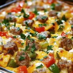 - 500 g Frühstückswurst, ohne Haut und in kleine Stücke geschnitten - 8 Eier - 200 ml Milch - 200 g geriebener Cheddar-Käse - 100 g Feta-Käse, zerbröckelt - 1 Tasse gewürfelte Paprika (rot und grün) - 1 Tasse gewürfelte Zwiebel - 1 Teelöffel Knoblauchpulver - 1 Teelöffel Paprikapulver - Salz und Pfeffer nach Geschmack - 1 Teelöffel frische Petersilie, gehackt (zur Garnitur)