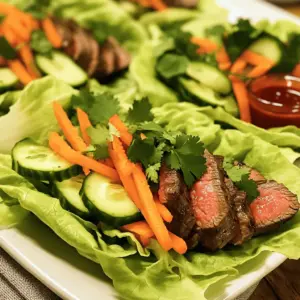 Für diese leckeren Wraps brauche ich einige frische und schmackhafte Zutaten. Hier ist die Liste: - 450 g flank steak, dünn geschnitten - 1 Esslöffel Sesamöl - 1 Esslöffel Sojasauce - 1 Esslöffel Honig - 2 Knoblauchzehen, gehackt - 1 Teelöffel frisch geriebener Ingwer - 1 Esslöffel Sriracha (nach Geschmack anpassen) - 1 Kopf Römersalat oder Butterkopfsalat, Blätter getrennt - 1 Karotte, in feine Streifen geschnitten - 1 Gurke, in feine Streifen geschnitten - Frische Korianderblätter zum Garnieren - 1 Esslöffel Limettensaft - Salz und Pfeffer nach Geschmack Diese Zutaten sorgen für einen tollen Geschmack und eine gute Textur. Die Marinade ist der Schlüssel zu einem schmackhaften Steak. Ich mische Sesamöl, Sojasauce, Honig, Knoblauch, Ingwer und Sriracha in einer Schüssel. Diese Mischung verleiht dem Fleisch einen tollen Kick und eine süße Note. Ich lasse das Steak mindestens 30 Minuten marinieren. Wenn ich mehr Zeit habe, mariniere ich es über Nacht. So wird das Steak noch zarter und aromatischer. Zu den Wraps passen viele frische Beilagen. Ich empfehle: - Frische Kräuter wie Koriander oder Minze - Limettenscheiben für extra Frische - Ein knackiger Salat als Beilage Diese Zutaten ergänzen die Wraps perfekt und bringen Farbe auf den Teller. Für die vollständige Rezeptanleitung kann ich die Leser auf das [Full Recipe] verweisen. Zuerst bereiten wir die Marinade vor. In einer Schüssel vermischen wir Sesamöl, Sojasauce, Honig, gehackten Knoblauch, geriebenen Ingwer und Sriracha. Fügen Sie Salz und Pfeffer hinzu, um den Geschmack abzurunden. Geben Sie das flank steak in die Schüssel und rühren Sie gut um. Lassen Sie das Steak mindestens 30 Minuten marinieren. Für intensivere Aromen können Sie es auch über Nacht im Kühlschrank lassen. Jetzt kommt der spannende Teil! Erhitzen Sie eine beschichtete Pfanne auf mittlere bis hohe Hitze. Wenn die Pfanne heiß ist, legen Sie die marinierten Steakstücke hinein. Braten Sie sie 2-3 Minuten auf jeder Seite an, bis sie schön braun sind. Achten Sie darauf, dass das Steak nicht zu lange brät, damit es zart bleibt. Nach dem Braten nehmen Sie das Steak vom Herd und lassen es ein paar Minuten ruhen. Während das Steak ruht, bereiten Sie die Salatblätter vor. Nehmen Sie einige Blätter vom Römersalat oder Butterkopfsalat und legen Sie sie auf einen Servierteller. Schneiden Sie das Steak in kleine Stücke. Füllen Sie jedes Salatblatt mit einer Portion Steak. Fügen Sie die geschnittenen Karotten und Gurken für extra Crunch hinzu. Beträufeln Sie alles mit Limettensaft und garnieren Sie mit frischen Korianderblättern. Jetzt sind die Steak & Sriracha Lettuce Wraps bereit zum Genießen! Diese Wraps sind frisch, schmackhaft und perfekt für eine schnelle Mahlzeit. Holen Sie sich das vollständige Rezept und lassen Sie sich inspirieren! Die Marinierzeit ist wichtig für den Geschmack. Ich empfehle, das Steak mindestens 30 Minuten zu marinieren. Für intensivere Aromen marinieren Sie es über Nacht. So nimmt das Fleisch die Aromen von Sojasauce, Honig und Sriracha gut auf. Dies macht jeden Biss leckerer. Die Garstufen sind entscheidend für den Genuss. Hier sind die besten Temperaturen für Steak: - Rare: 50-52 °C, rot und saftig. - Medium Rare: 54-57 °C, zart und leicht rosa. - Medium: 60-63 °C, gleichmäßig durchgegart. - Medium Well: 65-67 °C, leicht rosa in der Mitte. - Well Done: 70 °C und mehr, durchgegart und fest. Ich empfehle, ein Fleischthermometer zu nutzen. So erreichen Sie immer die gewünschte Garstufe. Servieren Sie die Wraps sofort nach der Zubereitung. Das sorgt für Frische und Knusprigkeit. Stellen Sie auch eine Schale mit extra Sriracha bereit. So kann jeder den Schärfegrad selbst anpassen. Garnieren Sie die Wraps mit frischem Koriander und Limettensaft. Das sorgt für Farbe und zusätzlichen Geschmack. Diese Wraps sind perfekt für jedes Treffen oder als schneller Snack. Sie sind ein echter Hit! {{image_4}} Für eine leckere vegetarische Option kann ich Tofu oder Tempeh empfehlen. Beide sind proteinreich und nehmen Aromen gut auf. Marinieren Sie den Tofu wie das Steak, dann braten Sie ihn knusprig an. Sie können auch Jackfruit verwenden, um eine fleischige Textur zu erzielen. Diese Zutat hat einen tollen Geschmack und passt gut zu Sriracha. Variieren Sie die Marinade, um neue Geschmäcker zu entdecken. Fügen Sie einen Spritzer Limettensaft hinzu oder probieren Sie Erdnussbutter für eine nussige Note. Sie können auch frische Kräuter wie Basilikum oder Minze hinzufügen. Diese Kräuter bringen Frische und einen neuen Twist in das Gericht. Experimentieren Sie mit verschiedenen Sriracha-Marken, um die Schärfe nach Ihrem Geschmack anzupassen. Fügen Sie zusätzliche Füllungen hinzu, um mehr Crunch und Geschmack zu bieten. Avocado oder gebratene Zucchini passen gut zu den Wraps. Auch geschnittene Radieschen bringen eine schöne Schärfe mit. Für einen süßen Akzent können Sie Mango oder Ananas in feine Streifen schneiden. Diese Optionen machen die Wraps noch interessanter und bunter. Sie können auch die Rezeptur aus dem [Full Recipe] für weitere Ideen verwenden. Wenn du Reste von deinen Steak & Sriracha Lettuce Wraps hast, bewahre sie in einem luftdichten Behälter auf. So bleiben sie frisch und lecker. Achte darauf, das Steak und die Salatblätter getrennt zu halten. Das verhindert, dass die Blätter schlaff werden. Du kannst das Steak auch in Frischhaltefolie einwickeln, um es frisch zu halten. Die Reste kannst du bis zu drei Tage im Kühlschrank lagern. Stelle sicher, dass der Kühlschrank kalt genug ist, um das Steak frisch zu halten. Überprüfe jedoch immer den Geruch und das Aussehen, bevor du es isst. Wenn es seltsam riecht oder nicht gut aussieht, wirf es weg. Zum Wiederaufwärmen ist es am besten, das Steak in einer Pfanne bei mittlerer Hitze zu erhitzen. So bleibt es saftig und zart. Du kannst auch etwas Sesamöl hinzufügen, um mehr Geschmack zu bekommen. Die Salatblätter solltest du frisch halten und nicht wieder aufwärmen. Baue die Wraps einfach neu zusammen, wenn du bereit bist, sie zu essen. So schmecken sie wieder frisch und lecker, fast wie beim ersten Mal! Für mehr Details schau dir die [Full Recipe] an. Um diese Wraps glutenfrei zu machen, wähle glutenfreie Sojasauce. Achte darauf, dass auch die Sriracha-Sauce glutenfrei ist. Viele Marken bieten glutenfreie Optionen. Verwende frische Zutaten, um sicherzustellen, dass alles frei von Gluten ist. So kannst du dein Gericht genießen, ohne dir Sorgen zu machen. Ja, du kannst auch anderes Fleisch verwenden. Hähnchenbrust oder Rindfleisch eignen sich gut. Du kannst auch Schweinefleisch probieren. Achte darauf, die Marinierzeit an das gewählte Fleisch anzupassen. So bleibt das Fleisch zart und voller Geschmack. Zu diesen Wraps passen viele Beilagen. Reis oder Quinoa sind tolle Optionen. Auch eine frische Gemüseplatte oder ein leichter Salat schmecken gut dazu. Du kannst auch eine scharfe Dip-Sauce anbieten. Diese Beilagen ergänzen die Aromen der Wraps perfekt. Steak & Sriracha Lettuce Wraps bieten Geschmack und Abwechslung. Wir haben die Hauptzutaten, die Marinade und die besten Beilagen besprochen. Der Schritt-für-Schritt-Prozess hilft dir, das Steak richtig zuzubereiten. Mit unseren Tipps gelingen dir perfekte Wraps. Variationen und Lagerungshinweise ermöglichen dir Flexibilität. Diese Wraps sind gesund und lecker. Du kannst sie leicht anpassen und bleibt kreativ in der Küche. Experimentiere mit diesen Ideen und genieße dein Gericht!
