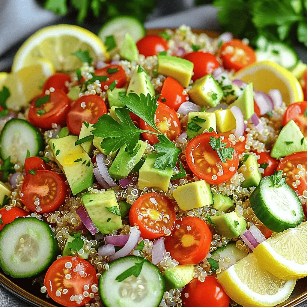 Für einen leckeren Quinoa-Salat brauchst du frische und gesunde Zutaten. Beginne mit 1 Tasse Quinoa. Quinoa ist ein großartiges Getreide mit vielen Nährstoffen. Du solltest auch 2 Tassen Wasser oder Gemüsebrühe verwenden. Die Brühe gibt dem Salat mehr Geschmack.