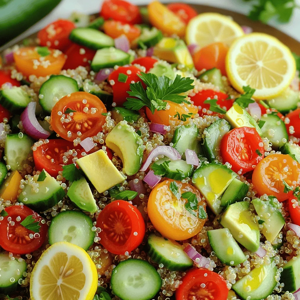 Für einen leckeren Quinoa-Salat brauchst du frische und gesunde Zutaten. Beginne mit 1 Tasse Quinoa. Quinoa ist ein großartiges Getreide mit vielen Nährstoffen. Du solltest auch 2 Tassen Wasser oder Gemüsebrühe verwenden. Die Brühe gibt dem Salat mehr Geschmack.