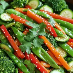 Für ein frisches Spring Vegetable Stir-Fry brauchst du: - 1 Tasse Zuckerschoten, geputzt - 1 Tasse Spargel, in 2,5 cm lange Stücke geschnitten - 1 Paprika (rot oder gelb), in dünne Streifen geschnitten - 1 Tasse Babymöhren, schräg aufgeschnitten - 1 kleine Zucchini, gewürfelt - 1 Tasse Brokkoliröschen - 2 Esslöffel Pflanzenöl - 3 Knoblauchzehen, gehackt - 1 Esslöffel frischer Ingwer, gerieben - 2 Esslöffel Sojasoße - 1 Esslöffel Sesamöl - Salz und Pfeffer nach Geschmack - 1 Esslöffel Sesamsamen zum Garnieren - Frischer Koriander zum Garnieren (nach Belieben) Diese Zutaten sind der Schlüssel zu einem bunten und gesunden Gericht. Wähle frisches Gemüse für den besten Geschmack. Achte darauf, dass dein Gemüse knackig und frisch ist. So bleibt der Geschmack lebendig. Du kannst auch andere Gemüsesorten ausprobieren, um das Rezept anzupassen. Für die Öle und Gewürze verwenden wir Pflanzenöl, Sojasoße und Sesamöl. Diese geben dem Gericht Tiefe und Aroma. Salz und Pfeffer helfen, den Geschmack zu verstärken. Garnierungen wie Sesamsamen und frischer Koriander machen das Gericht noch schöner. Sie fügen auch frische und Textur hinzu. Wenn du mehr über die Zubereitung wissen möchtest, schau dir das Full Recipe an. Zuerst wasche das Gemüse gut. Schneide dann die Zuckerschoten, Spargel und Paprika. Halbiere die Babymöhren und würfle die Zucchini. Teile die Brokkoliröschen in kleine Stücke. Lege alles in separate Schalen. So hast du alles bereit, wenn du kochst. Halte deinen Arbeitsbereich sauber und ordentlich, um Zeit zu sparen. Erhitze zwei Esslöffel Pflanzenöl in einem Wok oder einer großen Pfanne. Stelle die Hitze auf mittelhoch. Wenn das Öl heiß ist, füge den gehackten Knoblauch und den geriebenen Ingwer hinzu. Brate sie für etwa 30 Sekunden an, bis sie duften. Dies gibt dem Gericht einen tollen Geschmack. Beginne mit den Babymöhren, Zuckerschoten und dem Spargel. Brate sie 2-3 Minuten an. Sie sollten leicht weich werden, aber immer noch knackig bleiben. Danach füge die Paprika, Zucchini und Brokkoliröschen hinzu. Brate alles weitere 3-4 Minuten. So bleibt das Gemüse frisch und bunt. Gieße die Sojasoße und das Sesamöl über das Gemüse. Mische alles gut, damit sich die Aromen verbinden. Brate das Gemüse noch eine Minute, bis es heiß ist. Schmecke mit Salz und Pfeffer ab. Übertrage die Mischung auf einen Teller. Bestreue sie mit Sesamsamen und garniere nach Belieben mit frischem Koriander. Für das vollständige Rezept schaue bitte auf die Full Recipe. Die richtige Garzeit ist wichtig für frisches Gemüse. Jedes Gemüse hat seine eigene Zeit zum Garen. Zum Beispiel: - Zuckerschoten: 2-3 Minuten - Spargel: 2-3 Minuten - Paprika und Zucchini: 3-4 Minuten - Brokkoli: 3-4 Minuten Halten Sie die Temperatur hoch, aber nicht zu hoch. Zu hohe Hitze kann das Gemüse verbrennen. Eine mittelhohe Hitze ist ideal, um das Gemüse gleichmäßig zu garen. Sie können die Aromen einfach ändern. Zum Beispiel: - Alternative Saucen: Verwenden Sie Teriyaki- oder Hoisin-Sauce für einen anderen Geschmack. - Gewürze: Fügen Sie Chili oder Kurkuma hinzu, um die Pfanne aufzupeppen. Passen Sie die Gewürze an Ihre Vorlieben an. Mögen Sie es scharf? Dann fügen Sie mehr Chili hinzu. Meal-Prep macht das Kochen schnell. Bereiten Sie das Gemüse vor und lagern Sie es in Schalen. So geht es schneller. Wenn Sie es eilig haben, schneiden Sie das Gemüse am Abend vorher. Dies spart Zeit am Tag des Kochens. Für eine einfache Zubereitung: Nutzen Sie gefrorenes Gemüse. Es ist oft schon geschnitten und bereit zum Kochen. Für die genauen Schritte und Zutaten schauen Sie sich das [Full Recipe](#) an. {{image_4}} Fügen Sie Protein hinzu, um Ihr Gericht zu verbessern. Tofu ist eine tolle Wahl. Er nimmt die Aromen gut auf. Schneiden Sie den Tofu in Würfel und braten Sie ihn goldbraun an. Hühnchen ist ebenfalls sehr beliebt. Verwenden Sie Hähnchenbrust, die Sie in Streifen schneiden. Braten Sie das Hühnchen zuerst an, bevor Sie das Gemüse hinzufügen. Garnelen sind eine weitere köstliche Option. Sie garen schnell und passen gut zu Gemüse. Rindfleisch ist auch lecker. Verwenden Sie dünne Rindfleischscheiben, die schnell garen. Achten Sie darauf, das Fleisch nicht zu lange zu braten, damit es zart bleibt. Experimentieren Sie mit verschiedenen Gemüsesorten. Saisonales Gemüse bringt frische Aromen. Probieren Sie Erbsen, grüne Bohnen oder Blumenkohl. Diese Optionen bieten neue Geschmäcker und Texturen. Wenn Sie etwas anderes wollen, tauschen Sie Gemüse aus. Zucchini kann durch Auberginen ersetzt werden. Paprika kann eine Mischung aus Farben haben. Verwenden Sie auch frische Kräuter, wie Basilikum oder Petersilie, um mehr Geschmack zu erhalten. Servieren Sie das Gemüsepfanne mit Beilagen. Reis passt hervorragend dazu. Verwenden Sie weißen oder braunen Reis, je nach Vorliebe. Quinoa ist eine gesunde Alternative. Ein frischer Salat ergänzt die Pfanne gut. Mischen Sie grüne Blätter mit einem einfachen Dressing. Dips, wie Hummus oder Joghurt, können ebenfalls serviert werden. Diese bieten eine erfrischende Note und runden das Gericht ab. Für das vollständige Rezept, schauen Sie sich die Frühlingserwachen Gemüsepfanne an! Kühlschranklagerung Bewahre die Reste in einem luftdichten Behälter auf. So bleibt das Gemüse frisch. Du kannst es im Kühlschrank bis zu drei Tage lagern. Achte darauf, dass das Gemüse gut abgekühlt ist, bevor du es verpackst. Das verhindert Kondenswasser und hält die Textur besser. Einfrieren der Gemüsepfanne Wenn du die Reste länger aufbewahren möchtest, friere die Gemüsepfanne ein. Fülle sie in gefriergeeignete Beutel oder Behälter. Entferne so viel Luft wie möglich, um Gefrierbrand zu vermeiden. Die Gemüsepfanne kann bis zu drei Monate im Gefrierfach bleiben. Zum Auftauen stelle sie einfach über Nacht in den Kühlschrank. Mikrowelle vs. Pfanne Du kannst die Reste in der Mikrowelle aufwärmen. Stelle die Pfanne in eine Schüssel mit Wasser, um die Feuchtigkeit zu halten. Alternativ kannst du die Gemüsepfanne in einer Pfanne bei mittlerer Hitze aufwärmen. Das gibt dir mehr Kontrolle über die Konsistenz. Vermeidung von Überkochen Achte darauf, das Gemüse nicht zu lange zu erhitzen. Überkochen macht das Gemüse weich und matschig. Erhitze es einfach, bis es warm ist. So bleibt der Geschmack frisch und lebendig. Im Kühlschrank bleibt die Gemüsepfanne bis zu drei Tage frisch. Lagern Sie sie in einem luftdichten Behälter. So bleibt der Geschmack erhalten. Wenn Sie die Konsistenz lieben, essen Sie die Reste lieber schnell. Das Gemüse kann nach ein paar Tagen weich werden. Ja, gefrorenes Gemüse ist eine gute Option. Es spart Zeit und ist oft günstiger. Achten Sie darauf, es vorher aufzutauen. Die Nachteile sind, dass gefrorenes Gemüse manchmal weniger knackig ist. Wenn Sie den vollen Geschmack wollen, frisches Gemüse ist die beste Wahl. Die besten Beilagen sind Reis oder Quinoa. Diese Beilagen sind leicht und gesund. Auch ein frischer Salat passt gut dazu. Wenn Sie mehr Protein möchten, fügen Sie Tofu oder Hühnchen hinzu. Diese Kombination macht das Essen nahrhaft und lecker. Ja, die Gemüsepfanne ist vegan. Die Zutaten sind alle pflanzlich. Wenn Sie eine glutenfreie Option wollen, verwenden Sie tamari anstelle von Sojasoße. Dies macht das Gericht für alle geeignet. Sie können auch das Sesamöl weglassen, falls nötig. Fügen Sie mehr Knoblauch oder Ingwer hinzu für einen intensiveren Geschmack. Chili-Flocken geben einen scharfen Kick. Auch Sojasoße kann verstärkt werden. Experimentieren Sie mit verschiedenen Kräutern, wie Basilikum oder Koriander. So bringen Sie Abwechslung in Ihr Gericht. Eine Gemüsepfanne ist einfach zuzubereiten und voller Geschmack. Wir haben die wichtigsten Zutaten besprochen, die du brauchst. Die Schritt-für-Schritt-Anleitung hilft dir beim Anbraten und Würzen. Außerdem habe ich dir Tipps gegeben, um die Garzeit zu optimieren und die Würze anzupassen. Variationen wie Proteinquellen und saisonales Gemüse bieten dir viele Auswahlmöglichkeiten. Denk daran, wie man Reste richtig lagert. Mit diesen Informationen kannst du leckere und gesunde Mahlzeiten zubereiten, die du gerne teilst. Viel Spaß beim Kochen!