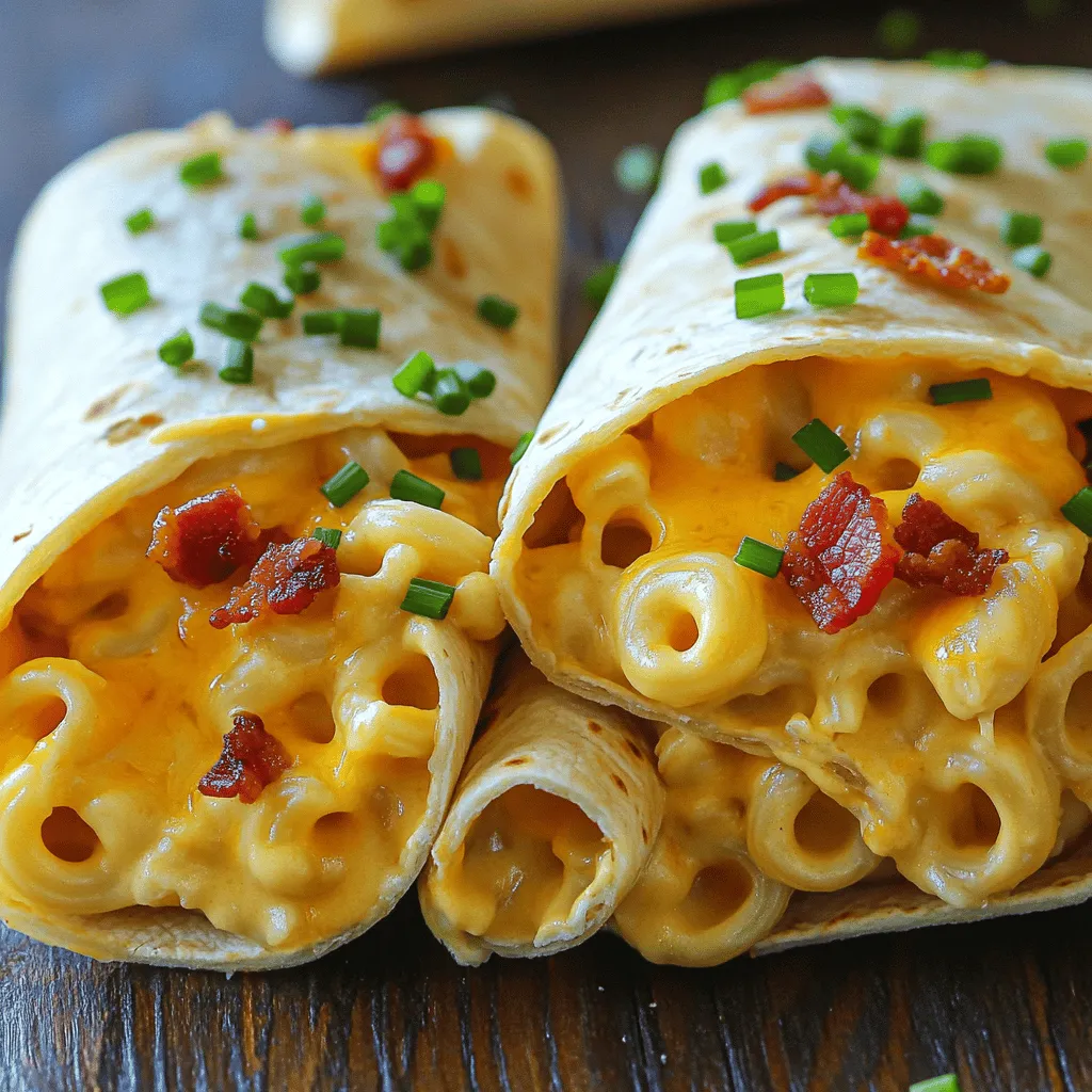 Ein Bacon Mac’n’cheese Burger Wrap vereint zwei beliebte Gerichte in einem. Er enthält saftiges Rinderhackfleisch, cremige Makkaroni und knusprigen Bacon. Das Ganze wird in einen Tortilla-Wrap gehüllt. Diese Kombination macht den Wrap besonders lecker und sättigend.