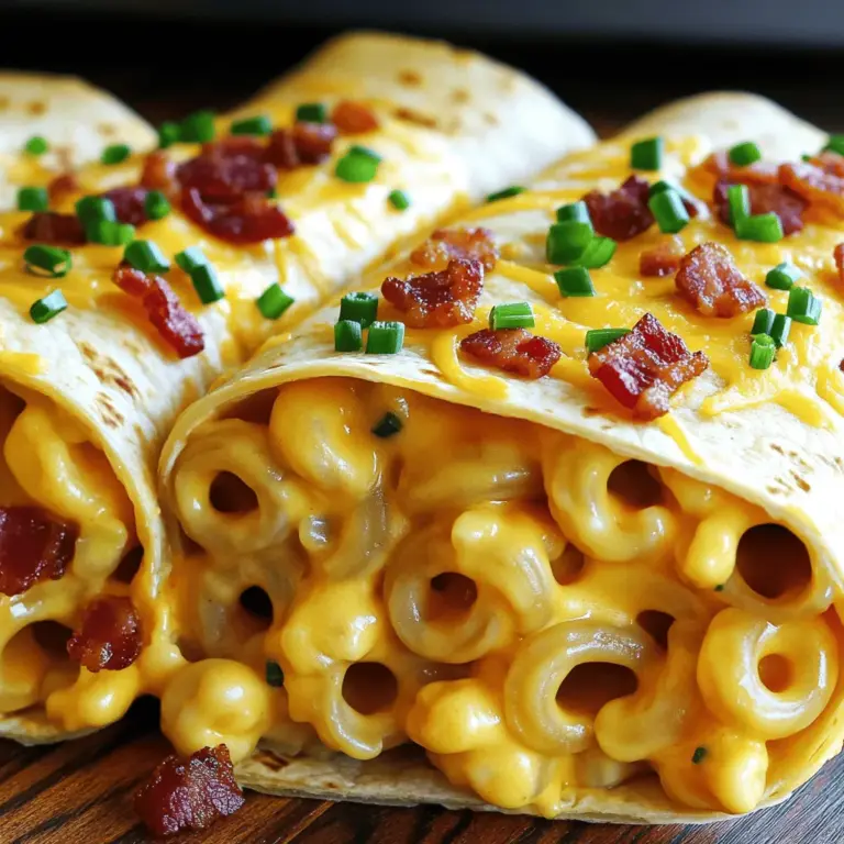 Ein Bacon Mac’n’cheese Burger Wrap vereint zwei beliebte Gerichte in einem. Er enthält saftiges Rinderhackfleisch, cremige Makkaroni und knusprigen Bacon. Das Ganze wird in einen Tortilla-Wrap gehüllt. Diese Kombination macht den Wrap besonders lecker und sättigend.