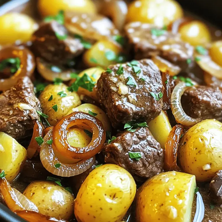 - 500 g Rindfleisch (Würfel, idealerweise aus der Schulter) - 500 g kleine Kartoffeln (z. B. Drillinge, ungeschält) - 4 Knoblauchzehen (gehackt)