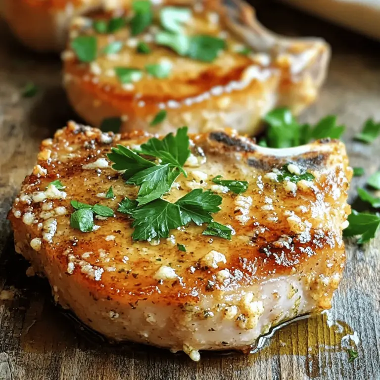 - 4 Schweinekoteletts (ca. 2,5 cm dick) - 4 Knoblauchzehen, fein gehackt - 100 g frisch geriebener Parmesan