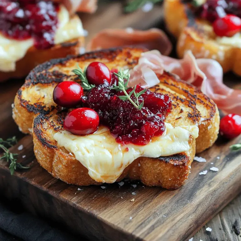 - 4 Scheiben Sauerteigbrot - 100 g Brie, in Scheiben - 50 g Prosciutto, in Streifen - 3-4 Esslöffel Cranberry-Sauce