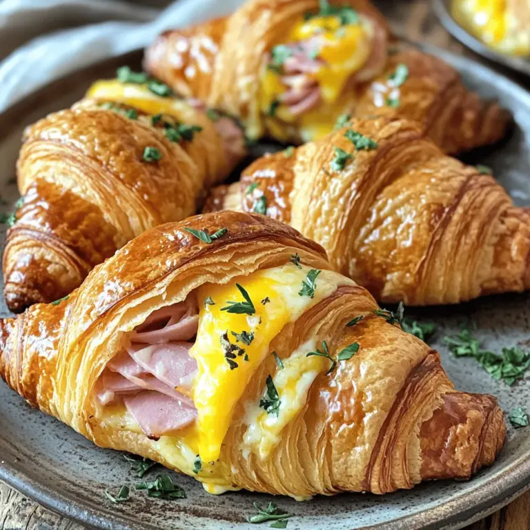- 4 große Schokoladen-Croissants - 200 g Schinken, in dünnen Scheiben - 150 g Käse (z.B. Emmentaler oder Gouda), in Scheiben - 2 Eier - 100 ml Milch - 1 Teelöffel Senf - Salz und Pfeffer nach Geschmack - 1 Teelöffel frische oder getrocknete Kräuter (z.B. Oregano oder Thymian) - 1 Prise Muskatnuss (optional) - 1 Eigelb, zum Bestreichen