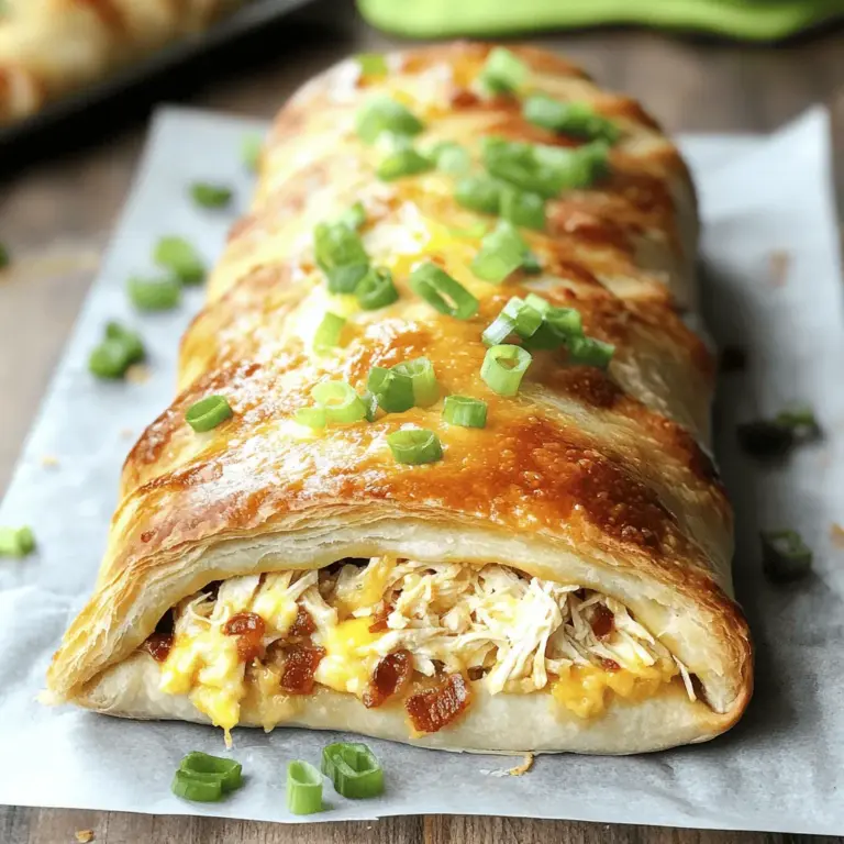 - 1 lb (450 g) rotisserie chicken, shredded - 6 slices of bacon, cooked and crumbled - 1 cup shredded mozzarella cheese - ½ cup ranch dressing
