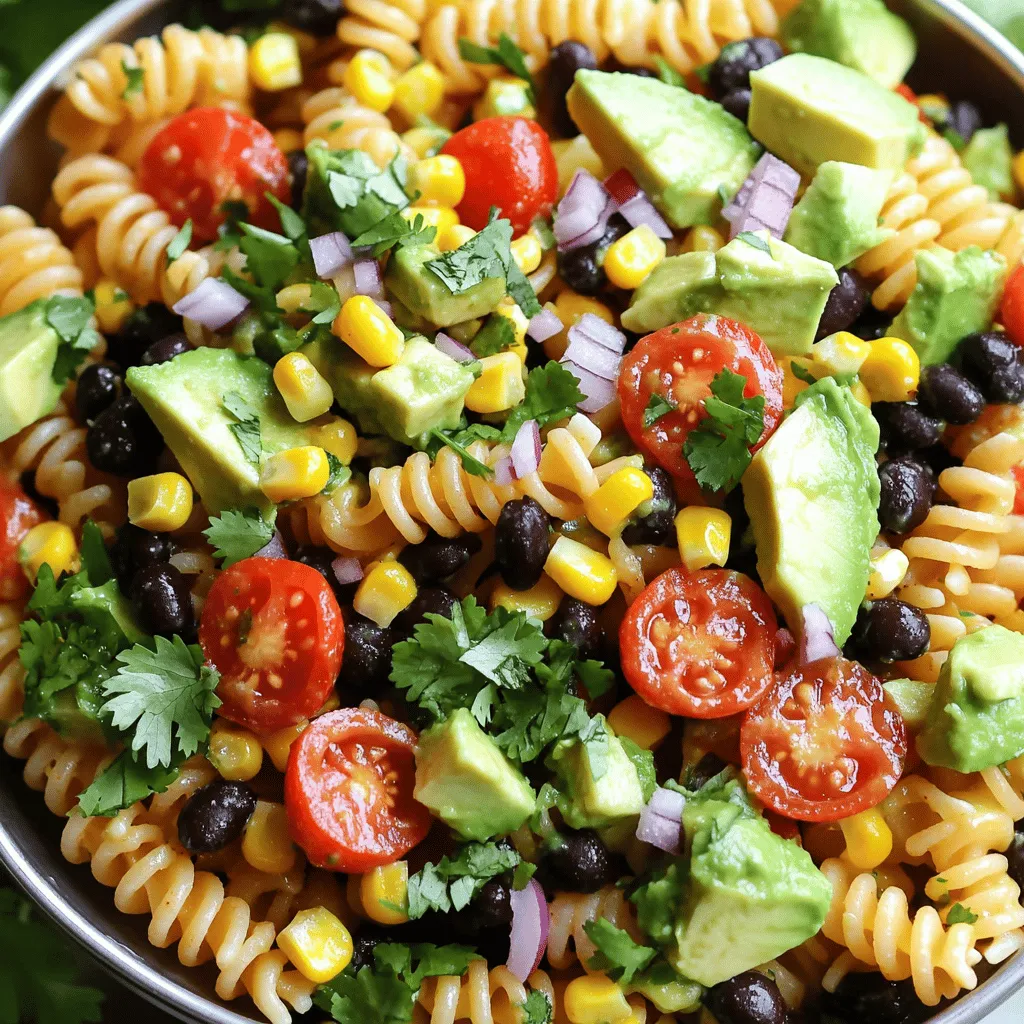 - 250g Fusilli oder Penne Pasta - 1 Dose schwarze Bohnen, abgetropft und gespült - 1 große rote Paprika, gewürfelt