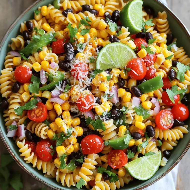 Um Cowboy Pasta Salad zu machen, brauchst du frische und bunte Zutaten. Hier ist die Liste der notwendigen Zutaten: - 225 g Rotini-Nudeln - 240 ml Kirschtomaten, halbiert - 240 ml Dose schwarze Bohnen, abgetropft und gespült - 240 ml süßer Mais (frisch, gefroren oder aus der Dose) - 120 ml rote Paprika, gewürfelt - 120 ml grüne Paprika, gewürfelt - 60 ml rote Zwiebel, fein gehackt - 120 ml geriebener Cheddar-Käse - 60 ml frischer Koriander, gehackt - 120 ml Ranch-Dressing - 15 ml Limettensaft - 5 g geräucherter Paprika - Salz und Pfeffer nach Geschmack Diese Zutaten machen den Salat bunt und lecker. Die Rotini-Nudeln sind perfekt, um die Aromen zu halten. Kirschtomaten geben einen süßen Biss. Schwarze Bohnen fügen Protein und Textur hinzu. Süßer Mais bringt eine schöne Süße in den Salat. Die Paprika, Zwiebel und Koriander sorgen für Frische. Das Ranch-Dressing mit Limettensaft und geräucherter Paprika gibt dem Salat das gewisse Extra. Es ist wichtig, frische Zutaten zu wählen. So schmeckt der Salat am besten. Das ist der Schlüssel zu einem tollen Cowboy Pasta Salad. Für das vollständige Rezept, siehe die Full Recipe. Koche die Rotini-Nudeln in einem großen Topf mit leicht gesalzenem Wasser. Folge den Anweisungen auf der Verpackung. Das Ziel ist, die Nudeln al dente zu kochen. Danach gieße die Nudeln ab und spüle sie sofort unter kaltem Wasser. So stoppst du den Garvorgang. Während die Nudeln kochen, bereite das Gemüse vor. Du kannst Kirschtomaten, schwarze Bohnen, süßen Mais, rote und grüne Paprika, sowie rote Zwiebeln benutzen. Schneide alles klein und gib es in eine große Rührschüssel. Frische Zutaten machen den Salat bunt und lecker. Für das Dressing brauchst du Ranch-Dressing, Limettensaft, geräucherte Paprika, Salz und Pfeffer. Gib alles in eine kleine Schüssel. Rühre gut um, bis es gut vermischt ist. Das Dressing gibt dem Salat einen tollen Geschmack. Jetzt kommen die abgekühlten Nudeln dazu. Gib sie in die Schüssel mit dem Gemüse. Gieße das Dressing über die Nudeln und das Gemüse. Mische alles vorsichtig. So wird jede Zutat gleichmäßig bedeckt. Der letzte Schritt ist der Käse. Nimm den geriebenen Cheddar und falte ihn vorsichtig unter den Salat. Dadurch wird der Geschmack noch besser. Bedecke den Salat mit Frischhaltefolie. Stelle ihn mindestens 30 Minuten in den Kühlschrank. So verbinden sich die Aromen. Serviere den Salat kalt oder bei Raumtemperatur. Er sieht toll aus und schmeckt frisch! Für das vollständige Rezept schau dir bitte die [Full Recipe] an. Die Vorbereitungszeit für Cowboy Pasta Salad beträgt 15 Minuten. In dieser Zeit bereitest du die Zutaten vor und kochst die Nudeln. Die Gesamtzeit für das Gericht beträgt 45 Minuten, inklusive der Kühlzeit. Dies macht es zu einem schnellen und einfachen Rezept für jede Gelegenheit. Um den Salat schön zu präsentieren, serviere ihn in einer großen Schüssel. Garniere den Salat mit frischem Koriander und einem Spritzer geräucherter Paprika. Dies gibt dem Gericht Farbe und einen zusätzlichen Kick. Füge auch einige Limettenviertel an die Seite. Dies sieht nicht nur gut aus, sondern bringt auch einen frischen Geschmack. Um die Aromen zu intensivieren, mariniere das Gemüse vor der Mischung. Lass die Kirschtomaten, Paprika und Zwiebeln in etwas Limettensaft für 10 Minuten ziehen. Dies bringt den Geschmack zur Geltung und sorgt für mehr Frische. Verwende für mehr Tiefe auch etwas Knoblauchpulver oder frische Kräuter. {{image_4}} Um deinem Cowboy Pasta Salad mehr Protein zu geben, füge Hähnchen oder Tofu hinzu. Du kannst gekochtes Hähnchen in kleine Stücke schneiden und es unter die Mischung heben. Tofu kann eine fantastische vegane Option sein. Wähle festen Tofu, schneide ihn in Würfel und brate ihn leicht an. Das gibt dem Salat eine schöne Textur und mehr Geschmack. Egal für welche Option du dich entscheidest, das Ergebnis wird köstlich sein. Wenn du eine vegane Version machen möchtest, benutze veganen Käse und ein pflanzliches Dressing. Es gibt viele leckere vegane Käsesorten im Handel. Diese sind eine gute Wahl, um den Salat cremig zu machen. Auch bei Dressings gibt es viele Optionen. Achte auf Zutaten ohne tierische Produkte. So kannst du den Cowboy Pasta Salad genießen, ohne auf den Geschmack zu verzichten. Du kannst das Gemüse im Cowboy Pasta Salad leicht anpassen. Wenn du saisonales Gemüse hast, wie Zucchini oder Spargel, probiere es aus. Einfach in kleine Stücke schneiden und anstelle der Paprika verwenden. Auch Erbsen oder Brokkoli passen gut in diesen Salat. So bleibt das Rezept frisch und du kannst deine Lieblingsgemüse verwenden. Das macht jeden Biss spannend und lecker. Der Cowboy Pasta Salad bleibt am besten im Kühlschrank. Lagere ihn in einem luftdichten Behälter. So bleibt er frisch und lecker. Stelle sicher, dass der Salat gut abgedeckt ist. Lass ihn mindestens 30 Minuten im Kühlschrank ruhen, damit die Aromen sich entfalten können. Der Salat hält sich bis zu drei Tage im Kühlschrank. Überprüfe immer den Geruch und die Textur, bevor du ihn isst. Wenn du den Salat länger frisch halten möchtest, vermeide es, das Dressing vorab hinzuzufügen. Mische das Dressing erst kurz vor dem Servieren unter. So bleibt der Salat knusprig und frisch. Das Einfrieren wird nicht empfohlen, da die Nudeln und das Gemüse ihre Textur verlieren können. Wenn du dennoch Reste einfrieren möchtest, packe sie in einen luftdichten Behälter. Achte darauf, die Portionen klein zu halten. Beim Auftauen kann die Qualität beeinträchtigt werden, aber die Aromen bleiben. Wenn du den Salat wieder aufwärmst, verwende frisches Dressing. Cowboy Pasta Salad passt gut zu vielen Beilagen. Hier sind einige Empfehlungen: - Gegrilltes Hähnchen oder Rindfleisch für extra Protein. - Ein einfacher grüner Salat mit frischem Dressing. - Knoblauchbrot oder Tortilla-Chips für einen knusprigen Snack. - Frisches Obst, wie Wassermelone oder Trauben, für eine süße Note. - Guacamole oder Salsa für zusätzliche Würze. Diese Beilagen ergänzen den Geschmack des Salats und machen jede Mahlzeit zu einem Fest. Du kannst Cowboy Pasta Salad im Kühlschrank aufbewahren. Er bleibt frisch für 3 bis 5 Tage. - Tipps zur Aufbewahrung: - Verwende einen luftdichten Behälter, um die Frische zu sichern. - Rühre den Salat vor dem Servieren gut durch. - Wenn du ihn länger aufbewahren möchtest, lagere das Dressing separat, damit der Salat nicht matschig wird. Cowboy Pasta Salad hat viele gesunde Zutaten. Hier ist ein Nährwertüberblick: - Vollkorn-Rotini: Liefert Ballaststoffe und hält dich satt. - Gemüse: Kirschtomaten, Paprika und Mais sind reich an Vitaminen. - Schwarze Bohnen: Sie bieten pflanzliches Protein und Eisen. - Cheddar-Käse: Eine gute Kalziumquelle für starke Knochen. Insgesamt ist dieser Salat nahrhaft und sättigend. Er ist eine gute Wahl für ein leichtes Mittagessen oder als Beilage. Zusammenfassend enthält der Cowboy Pasta Salad viele gesunde Zutaten. Sie haben gelernt, wie man die Nudeln zubereitet, frisches Gemüse hinzufügt und ein einfaches Dressing mixt. Variationen wie Hähnchen oder Tofu sind ebenfalls möglich. Denken Sie daran, den Salat gut zu kühlen, bevor Sie ihn servieren. So bleibt er frisch und lecker. Probieren Sie diesen Salat bei Ihrem nächsten Grillfest oder als schnelle Mahlzeit. Er schmeckt großartig und ist einfach zuzubereiten!