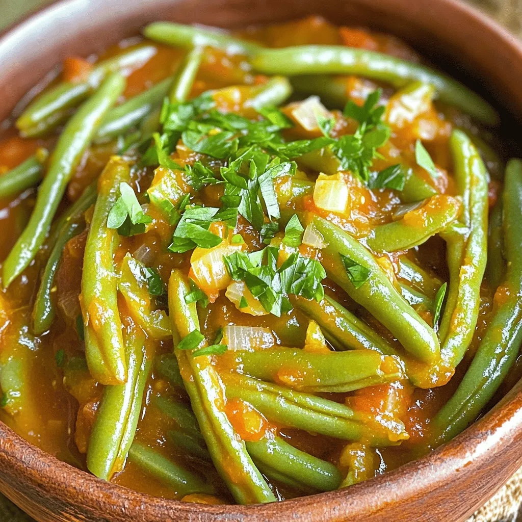 Grüne Bohnen in Tomatensauce sind einfach und lecker. Um sie richtig zuzubereiten, brauchen Sie frische oder gefrorene grüne Bohnen, gehackte Tomaten, Zwiebeln, Knoblauch, Olivenöl, Zucker, Oregano, Salz und Pfeffer. Diese Zutaten sorgen für einen tollen Geschmack.