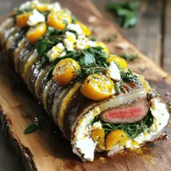 Um eine Flank Steak Roulade zuzubereiten, brauche ich gute Zutaten. Ich beginne mit 500 g Flanksteak. Dieses Fleisch ist zart und hat viel Geschmack. Dann füge ich 200 g zerbröckelten Feta-Käse hinzu. Der Feta gibt der Roulade eine cremige Textur. Ich nehme auch eine Tasse frischen Spinat. Der Spinat fügt Farbe und Nährstoffe hinzu.