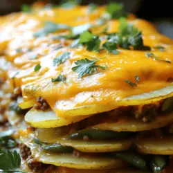 - 500 g Rinderhackfleisch - 600 g Kartoffeln, geschält und in dünne Scheiben geschnitten - 200 g Cheddar-Käse, gerieben