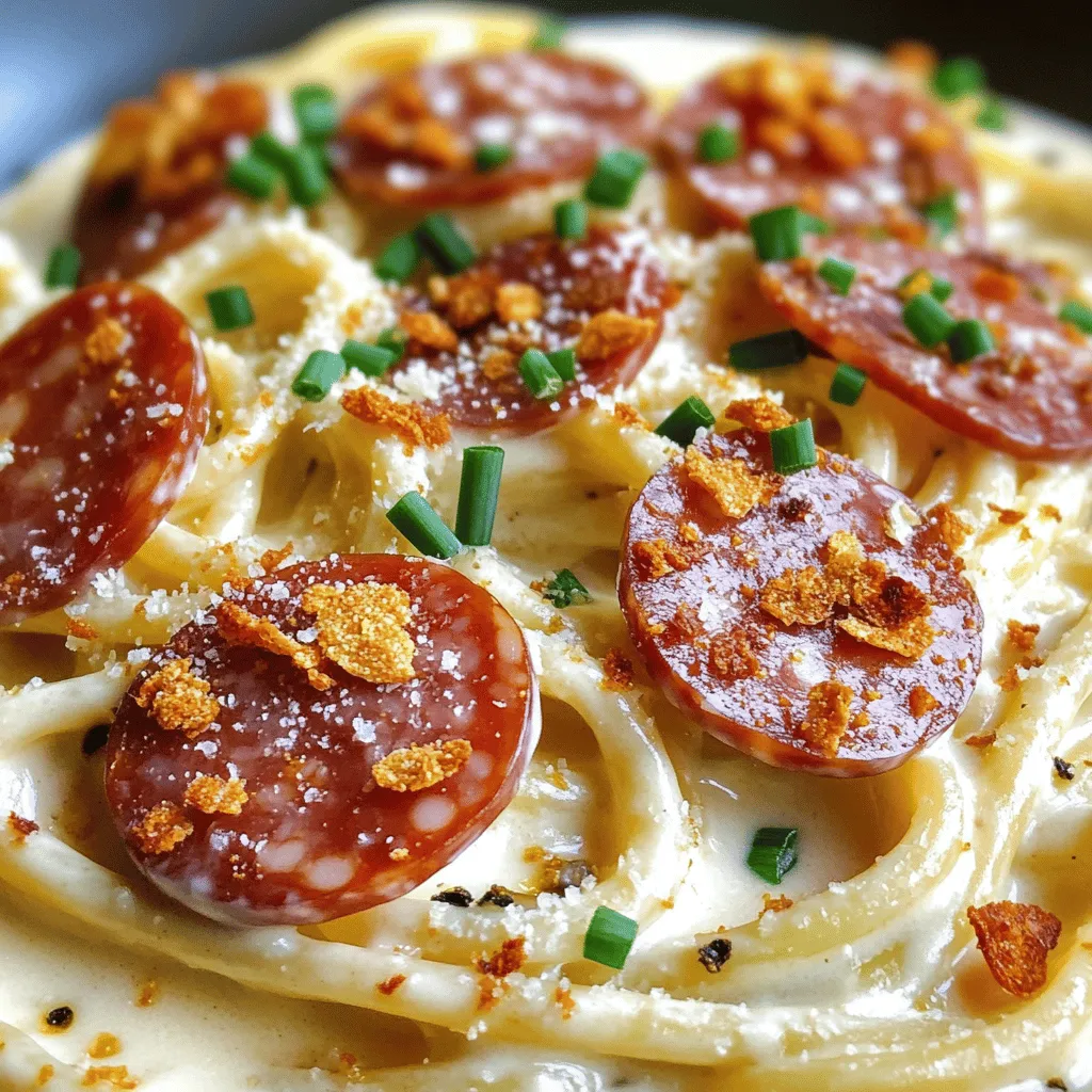Für Cremigen Cajun Alfredo mit Räuchersalami benötigst du folgende Zutaten: