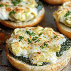 - 1 Tasse frische Spinatblätter, grob gehackt - 1 Tasse Dosen-Artischockenherzen, abgetropft und grob gehackt - 1 Tasse Frischkäse, zimmerwarm - 1/2 Tasse saure Sahne - 1 Tasse geriebener Mozzarella - 1/2 Tasse geriebener Parmesan - 1/4 Tasse Mayonnaise - 1 Teelöffel Knoblauchpulver - 1/2 Teelöffel Zwiebelpulver - Salz und Pfeffer nach Geschmack - 4 englische Muffins, halbiert - Olivenöl, für das Bestreichen - Frische Petersilie, zum Garnieren Um diese Spinats- und Artischocken-Melts zuzubereiten, brauchen Sie einige einfache Zutaten. Die frischen Spinatblätter bringen Farbe und Geschmack. Dosen-Artischockenherzen sind praktisch und lecker. Frischkäse gibt der Mischung eine tolle Cremigkeit. Saure Sahne sorgt für einen schönen, leicht säuerlichen Geschmack. Der geriebene Mozzarella und Parmesan machen die Melts schön käsig und schmelzig. Mayonnaise fügt eine zusätzliche cremige Schicht hinzu. Knoblauchpulver und Zwiebelpulver bringen die Aromen zum Leben. Vergessen Sie nicht, etwas Salz und Pfeffer hinzuzufügen, um alles abzurunden. Die englischen Muffins sind die perfekte Basis für diese köstlichen Häppchen. Öl hilft, die Muffins knusprig zu machen, und frische Petersilie sorgt für einen schönen Farbkontrast. Diese Zutaten sind einfach zu finden und machen das Rezept zu einem schnellen Snack. Finden Sie die Full Recipe für eine einfache Zubereitung und genießen Sie diese leckeren Melts! Zuerst mischen Sie die grob gehackten Spinatblätter und Artischockenherzen in einer großen Schüssel. Fügen Sie dann Frischkäse, saure Sahne, geriebenen Mozzarella, Parmesan und Mayonnaise hinzu. Diese Kombination ergibt eine cremige Basis. Jetzt kommen die Gewürze dazu. Geben Sie Knoblauchpulver, Zwiebelpulver, Salz und Pfeffer hinein. Rühren Sie alles gut um, bis die Mischung gleichmäßig und cremig ist. Nehmen Sie die englischen Muffins und schneiden Sie sie in zwei Hälften. Legen Sie die Hälften mit der Schnittseite nach oben auf ein Backblech. Bestreichen Sie die Oberseite jeder Muffin-Hälfte leicht mit Olivenöl. Das sorgt für eine knusprige Kruste beim Backen. Jetzt ist es Zeit, die Melts zu backen. Löffeln Sie die Spinat- und Artischockenmischung großzügig auf jede Muffin-Hälfte. Backen Sie die Melts im vorgeheizten Ofen bei 190 °C für 12 bis 15 Minuten. Sie sind fertig, wenn die Oberseite goldbraun ist. Nehmen Sie die Melts aus dem Ofen und lassen Sie sie kurz abkühlen. Garnieren Sie sie dann mit frischer Petersilie. Servieren Sie die warmen Melts als Snack oder Vorspeise. Um die beste Cremigkeit zu erreichen, mischen Sie den Frischkäse gut. Stellen Sie sicher, dass er zimmerwarm ist. Dies hilft, eine glatte Textur zu erzielen. Fügen Sie die saure Sahne hinzu, um die Mischung zu lockern. Mozzarella und Parmesan bringen reichhaltigen Geschmack. Achten Sie darauf, die Zutaten nicht zu lange zu rühren, um die Luftigkeit zu bewahren. Wenn Sie wenig Zeit haben, können Sie die Mischung im Voraus zubereiten. Mischen Sie die Zutaten und stellen Sie sie in den Kühlschrank. So sparen Sie Zeit beim Kochen. Sie können die Muffins auch schon vorbereiten. Bestreichen Sie sie mit Olivenöl und lagern Sie sie bis zur Verwendung. Dies macht das Kochen schneller und einfacher. Heizen Sie den Ofen auf 190°C vor. Dies ist die optimale Temperatur für knusprige Melts. Backen Sie die Melts für 12 bis 15 Minuten. Achten Sie darauf, dass sie goldbraun und sprudelnd sind. Lassen Sie sie kurz abkühlen, bevor Sie sie servieren. So bleibt die Füllung perfekt warm und cremig. {{image_4}} Für eine vegane Version der Spinats- und Artischocken-Melts, tauschen Sie den Frischkäse aus. Verwenden Sie stattdessen veganen Frischkäse. Auch die saure Sahne kann durch pflanzliche Alternativen ersetzt werden. Kokosjoghurt oder Soja-Sahne eignen sich gut. Achten Sie darauf, dass die Mayonnaise vegan ist. Diese kleinen Änderungen machen die Melts lecker und veganfreundlich. Um den Geschmack zu ändern, probieren Sie verschiedene Kräuter. Frischer Dill oder Oregano geben einen neuen Twist. Auch etwas Paprika oder Cayennepfeffer sorgt für eine leichte Schärfe. Experimentieren Sie mit Gewürzen, die Sie mögen. So finden Sie Ihre perfekte Mischung und bringen Vielfalt auf den Tisch. Sie können auch verschiedene Käsesorten nutzen. Anstelle von Mozzarella probieren Sie Cheddar oder Gouda. Für einen intensiveren Geschmack benutzen Sie Feta oder Ziegenkäse. Diese Alternativen bringen neue Aromen in Ihre Melts. Seien Sie kreativ und entdecken Sie, was Ihnen am besten schmeckt. Um deine Reste frisch zu halten, lege die Melts in einen luftdichten Behälter. Achte darauf, dass die Mischung gut abgekühlt ist, bevor du sie verpackst. So bleibt der Geschmack erhalten. Du kannst die Melts bis zu drei Tage im Kühlschrank aufbewahren. Wenn du sie wieder aufwärmst, benutze den Ofen oder die Mikrowelle. Das macht sie wieder warm und lecker. Wenn du mehr Melts vorbereiten möchtest, kannst du sie auch einfrieren. Lass die Melts zuerst komplett abkühlen. Danach legst du sie auf ein Backblech und frierst sie für etwa eine Stunde ein. So kleben sie nicht zusammen. Nach dem Einfrieren kannst du sie in einen Gefrierbeutel geben. Sie halten bis zu drei Monate im Gefrierfach. Zum Auftauen lege die Melts über Nacht in den Kühlschrank. Danach erwärmst du sie im Ofen bei 180°C für 10-15 Minuten. Die Spinats- und Artischocken-Melts sind im Kühlschrank bis zu drei Tage haltbar. Im Gefrierfach bleiben sie bis zu drei Monate frisch. Achte darauf, die Melts gut zu lagern, damit sie ihren tollen Geschmack behalten. So kannst du jederzeit einen leckeren Snack genießen. Um die besten Spinach and Artichoke Melts zu machen, ist die Mischung der Zutaten entscheidend. Beginne mit frischen Spinatblättern und Dosen-Artischockenherzen. Diese geben deinem Snack den besten Geschmack. Verwende zimmerwarmen Frischkäse, damit er gut vermischt. Achte darauf, die Gewürze gut zu dosieren. Geschmack ist alles! Ein kleiner Tipp: Lass die Mischung leicht kühl werden, bevor du sie auf die Muffins gibst. So bleibt die Konsistenz perfekt. Du kannst das vollständige Rezept [hier](#) finden. Ja, du kannst andere Gemüsesorten verwenden! Probiere zum Beispiel blanchierte Brokkoliröschen. Sie passen gut zu Spinat und Artischocken. Auch Paprika oder Zucchini geben einen tollen Geschmack. Du kannst kreativ sein. Nutze, was dir gefällt. Achte darauf, das Gemüse gut zu hacken. So bleibt die Mischung gleichmäßig und lecker. Backe die Melts für 12 bis 15 Minuten bei 190°C. Achte darauf, dass sie goldbraun werden. Wenn die Oberfläche perlend aussieht, sind sie fertig. Lass sie nach dem Backen kurz abkühlen. Das hilft, die Aromen zu setzen. So sind sie perfekt für den Genuss! Die Zubereitung von Spinach and Artichoke Melts ist einfach und macht Spaß. Du hast gelernt, welche Zutaten du brauchst und wie du sie zubereitest. Die Tipps helfen dir, die Konsistenz und den Geschmack zu verfeinern. Denke daran, dass du das Rezept variieren und anpassen kannst. So bleibt es spannend! Mit den richtigen Lagertipps bleibt dein fertiges Gericht frisch. Probiere es aus und genieße diese leckeren Melts zu jeder Gelegenheit!
