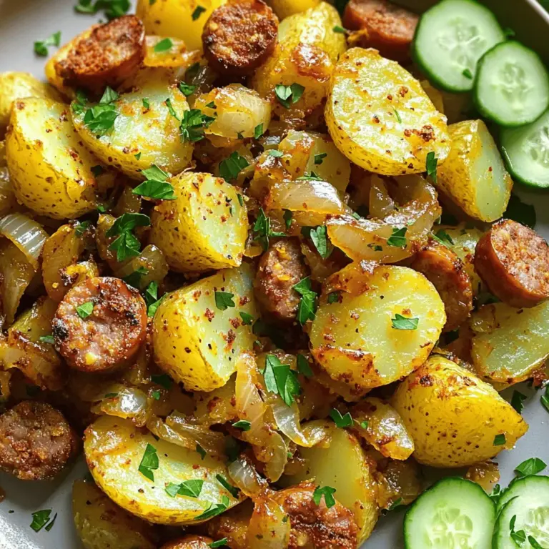 - 500 g festkochende Kartoffeln - 250 g geräucherte polnische Wurst - 1 große Zwiebel - 2 Knoblauchzehen