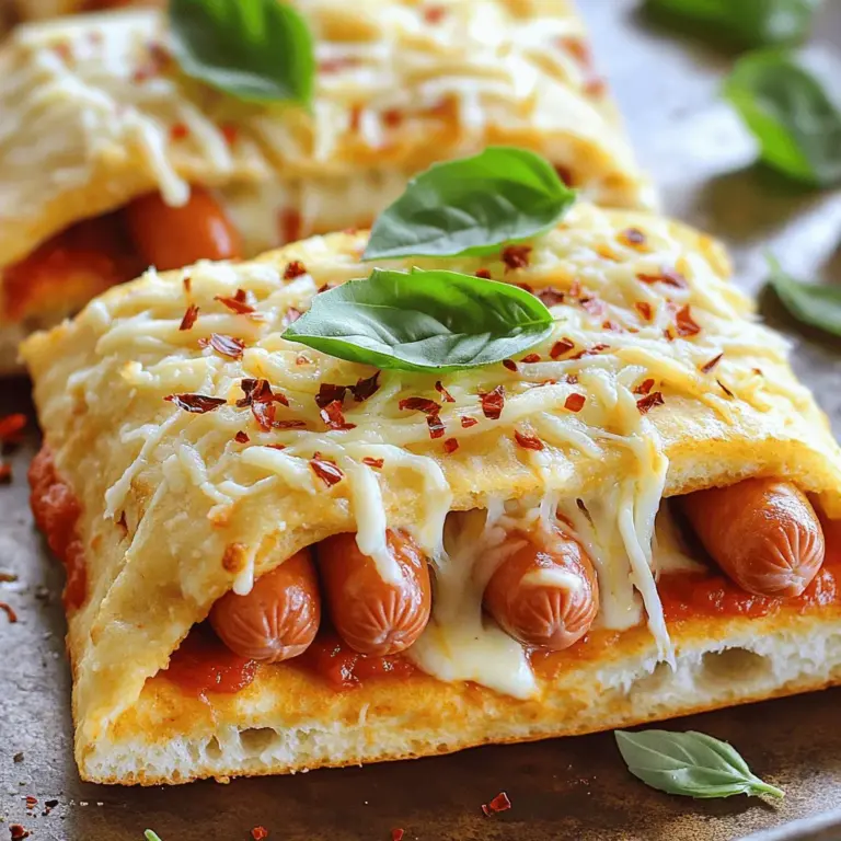 - 4 Würstchen - 8 Scheiben Pizza-Brot oder Focaccia - 2 Tassen geriebenen Mozzarella-Käse