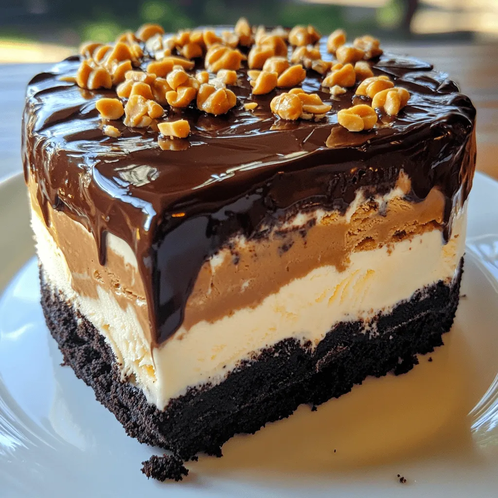 - 200g Oreo-Kekse - 100g ungesalzene Butter - 500ml Vanilleeiscreme - 250g Erdnussbutter - 400ml dicke Sahne - 200g dunkle Schokolade - 100g Puderzucker - ½ Teelöffel Vanilleextrakt - 1 Prise Salz - Gehackte Erdnüsse zur Garnierung