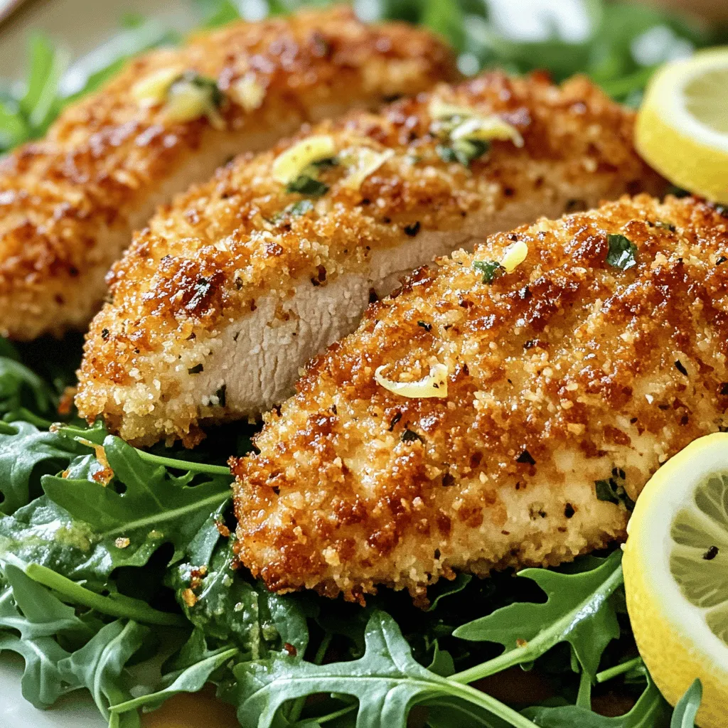 - 4 Hähnchenbrustfilets - 1 Tasse geriebener Parmesan - 1 Tasse Panko-Semmelbrösel - 2 Eier