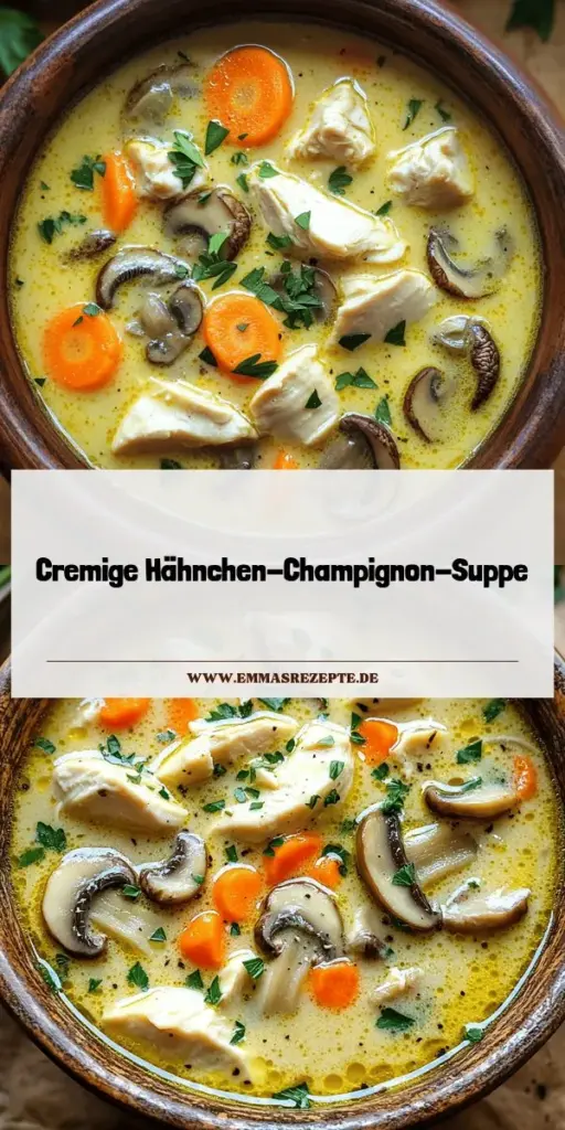 Entdecke das leckere Rezept für cremige Champignon und Hähnchen Suppe! Diese einfache und köstliche Suppe kombiniert zartes Hähnchen und frische Champignons zu einem herzhaften Genuss, der dich warm hält. Perfekt für jeden Tag, ob für die Familie oder einen gemütlichen Abend. Lass dich von den Zutaten und Zubereitung inspirieren und klicke jetzt, um alle Details zu erfahren und die Suppe selbst zu zaubern!