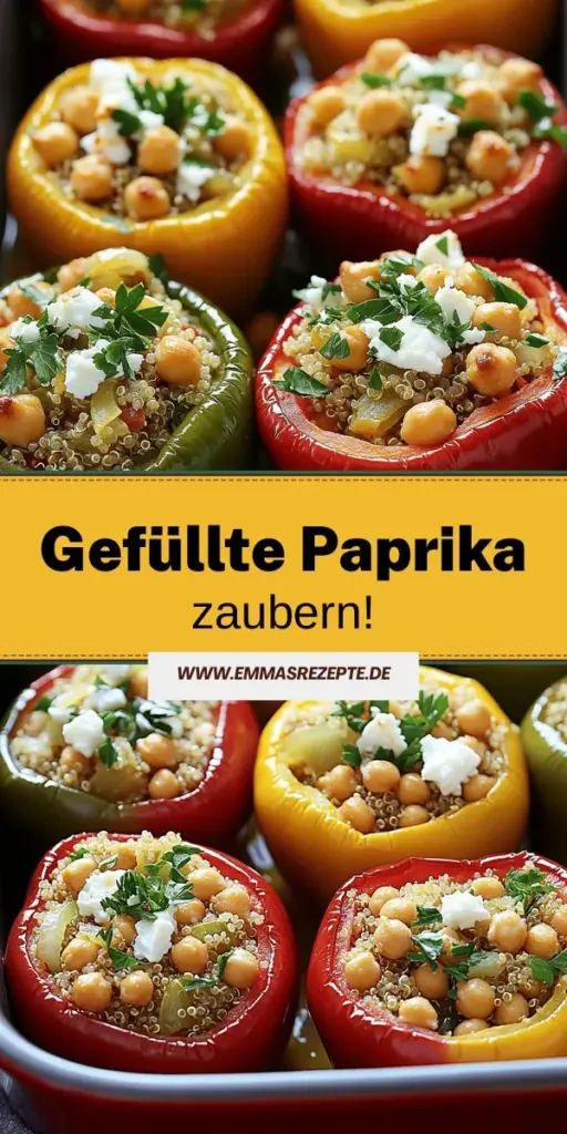 Entdecke die perfekte Kombination aus Geschmack und Nährstoffen mit unserem Rezept für gefüllte Paprika! Diese bunten Leckerbissen mit einer herzhaften Füllung aus Quinoa und Kichererbsen sind einfach zuzubereiten und bringen Farbe auf deinen Tisch. Ideal als Hauptgericht oder Beilage, lassen sich die Paprika vielseitig variieren. Klick jetzt und erfahre, wie du deine eigenen köstlichen gefüllten Paprika zubereiten kannst!