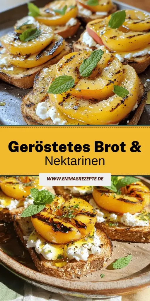 Entdecke das perfekte Rezept für geröstetes Brot und gegrillte Nektarinen! Dieses einfache und frische Gericht kombiniert warmes, knuspriges Brot mit süßen, rauchigen Nektarinen, die mit Honig, Zitronensaft und würzigen Aromen verfeinert werden. Ideal als Snack oder Dessert, bringt es Farbe und Geschmack auf deinen Tisch. Klicke hier und erfahre, wie du dieses köstliche Rezept ganz einfach zubereiten kannst!