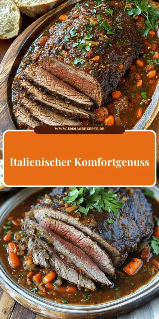 Entdecke, wie einfach es ist, einen köstlichen italienischen Pot Roast zuzubereiten! Mit zartem Rinderbraten, aromatischen Kräutern und frischem Gemüse bringst du authentische italienische Aromen auf den Tisch. In diesem Artikel findest du Schritt-für-Schritt-Anleitungen, nützliche Tipps und kreative Variationen für einen unvergesslichen Familienabend. Klicke jetzt, um das vollständige Rezept zu erkunden und deinen ganz eigenen italienischen Pot Roast zuzubereiten!